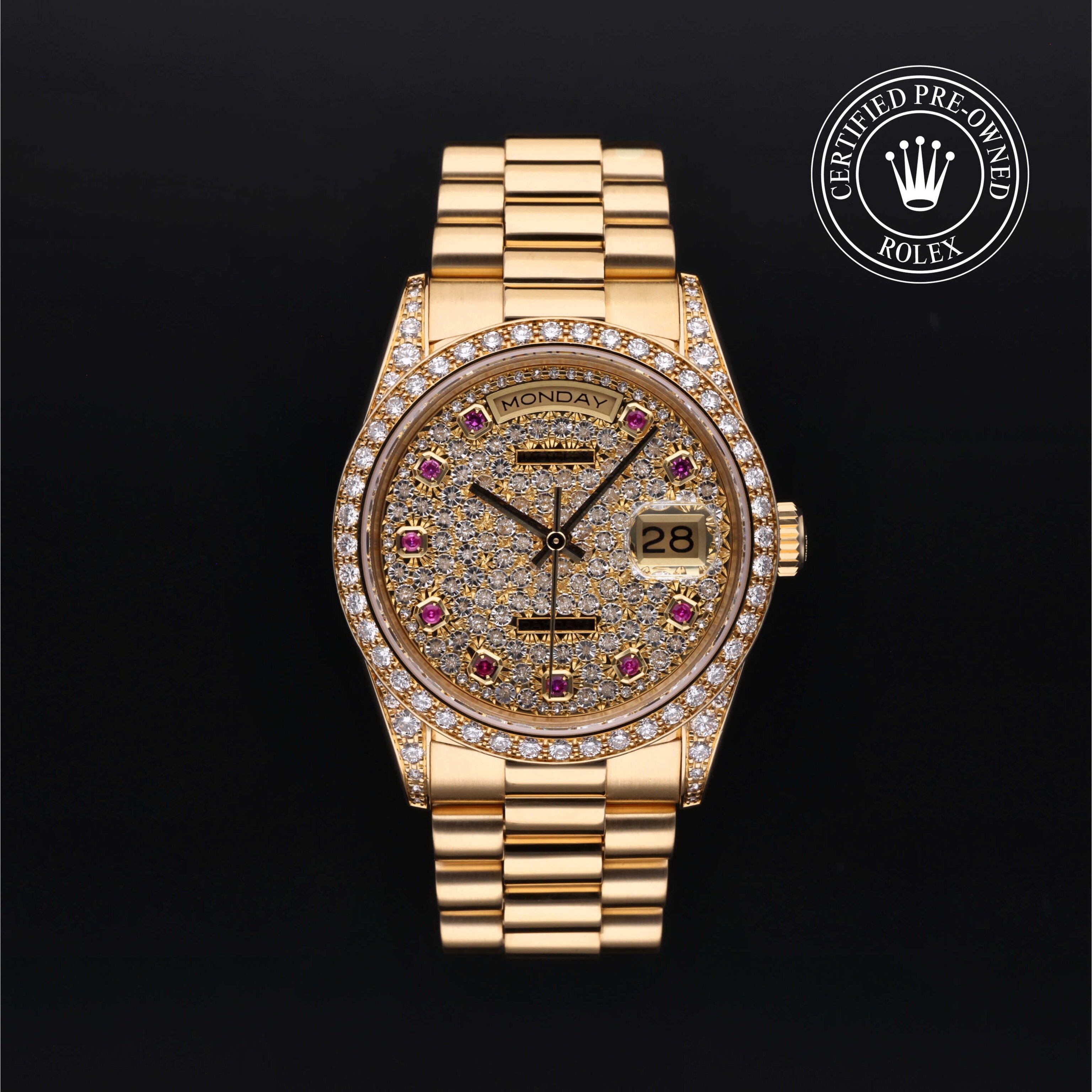 Model image: rolex-certified-pre-owned-Oyster Perpetual Day-Date-36mm-18ct Yellow Gold, Diamond Lugs-1990s-18388