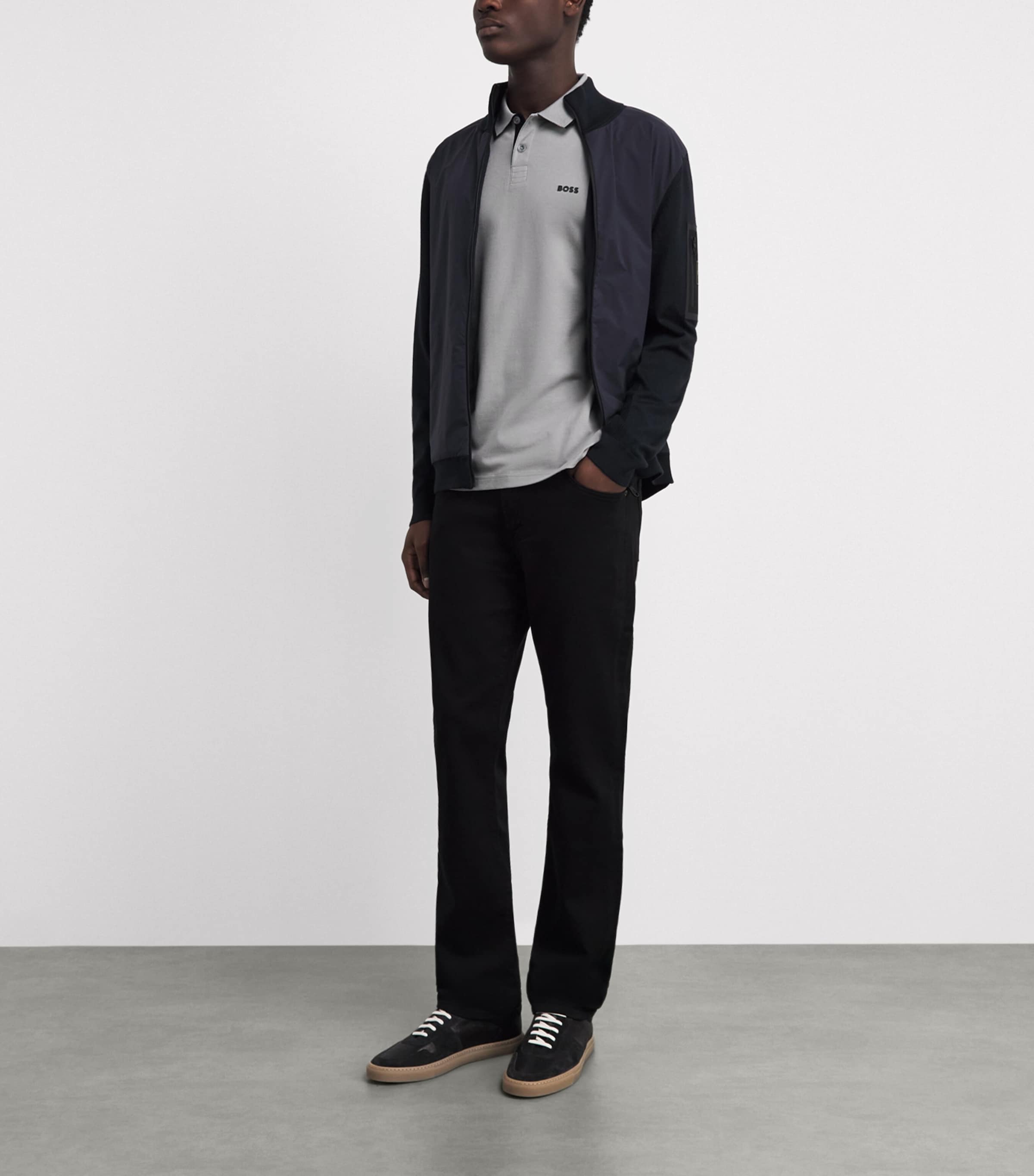 BOSS Mens Stretch-Cotton Logo Polo Shirt Open Image 2