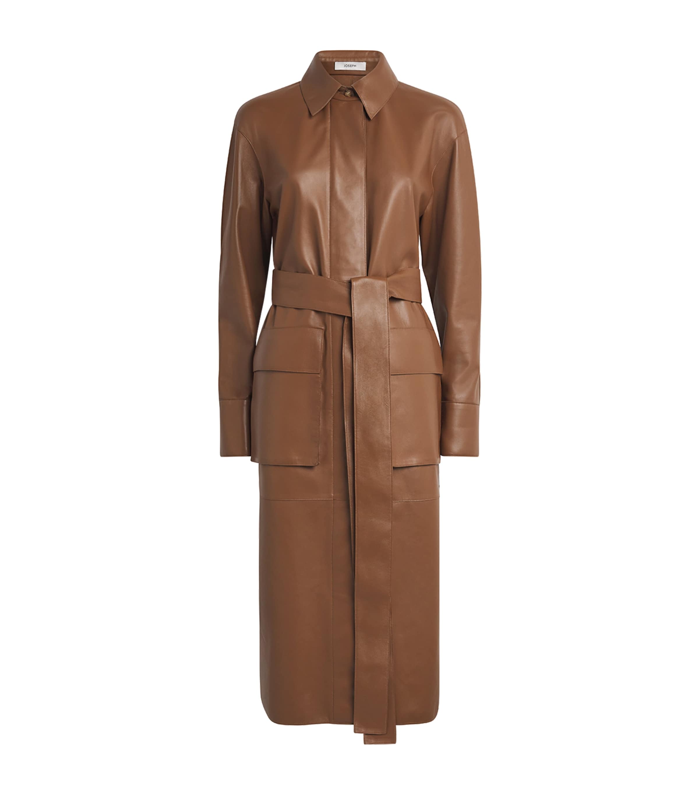 Joseph Womens Nappa Leather Okabe Trench Coat Cinnamon Image 1