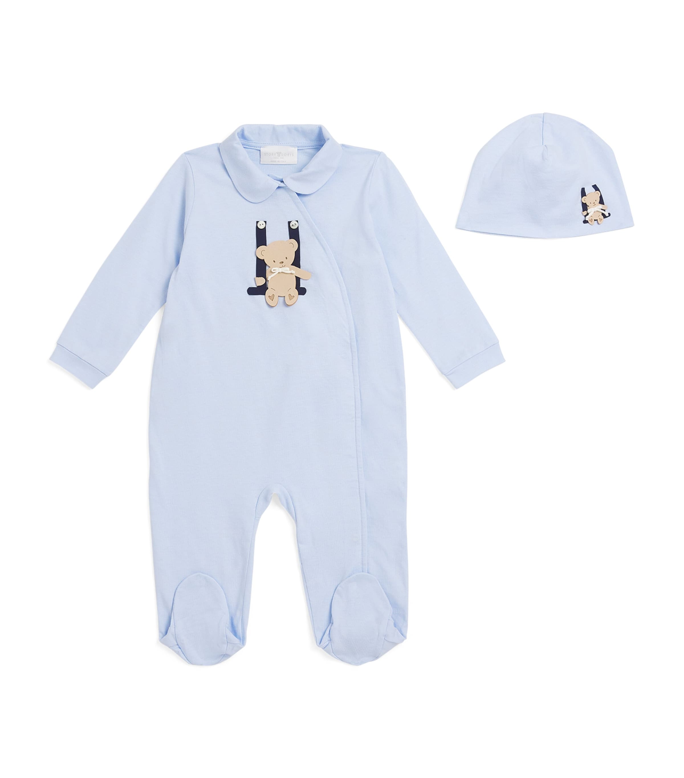Story Loris Cotton Bear All-In-One and Hat Gift Set (3-9 Months) Yxe Light Blue Image 1