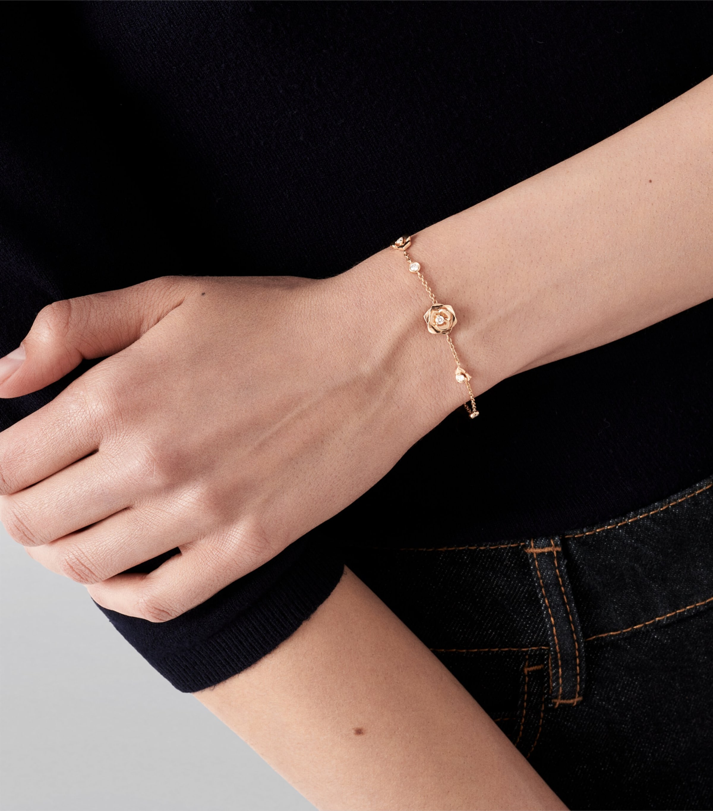 Rose Gold and Diamond Rose Bracelet PINK GOLD Image 2