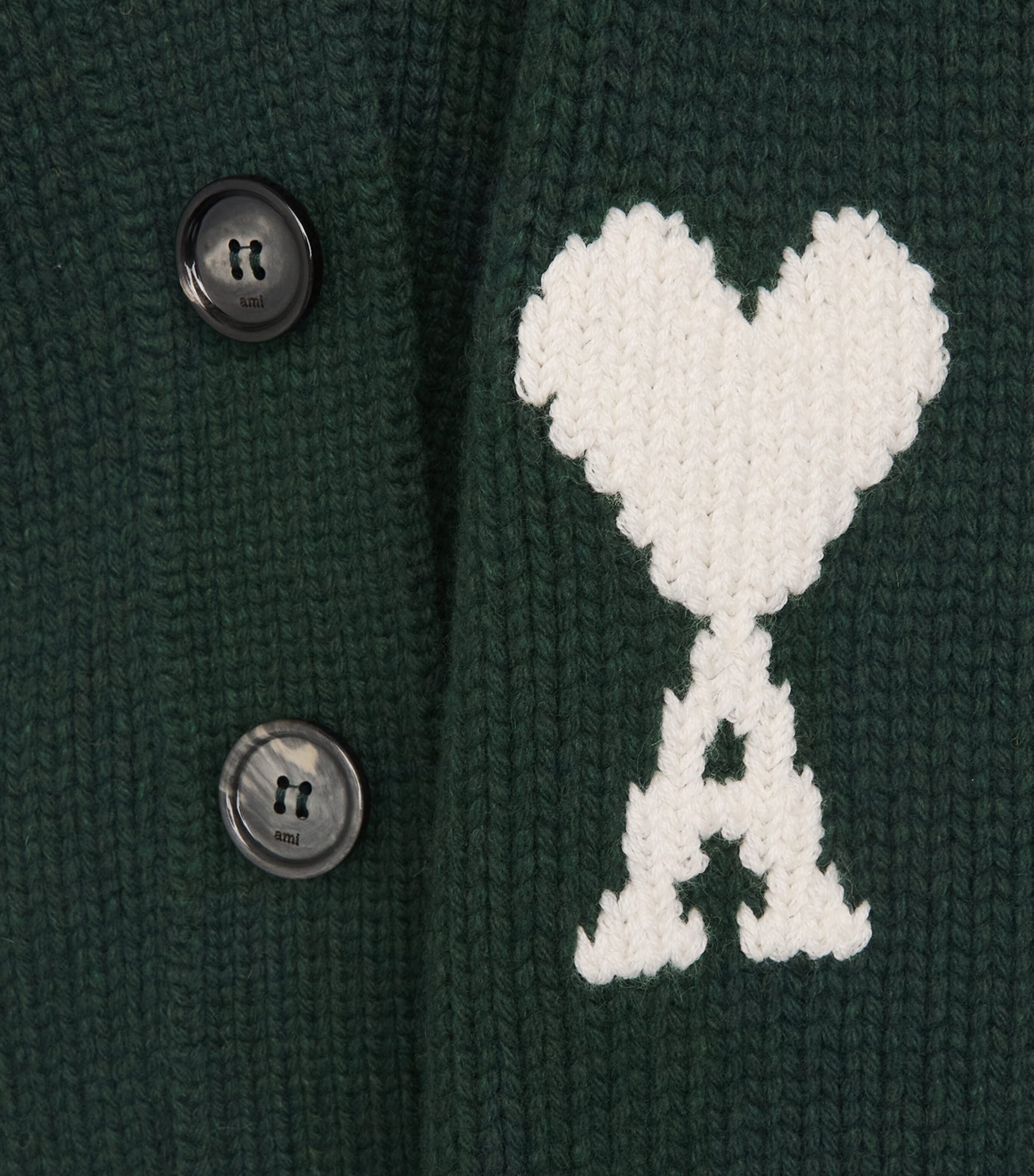 AMI Paris Green Wool-Blend Whipstitch Logo Cardigan | Harrods US