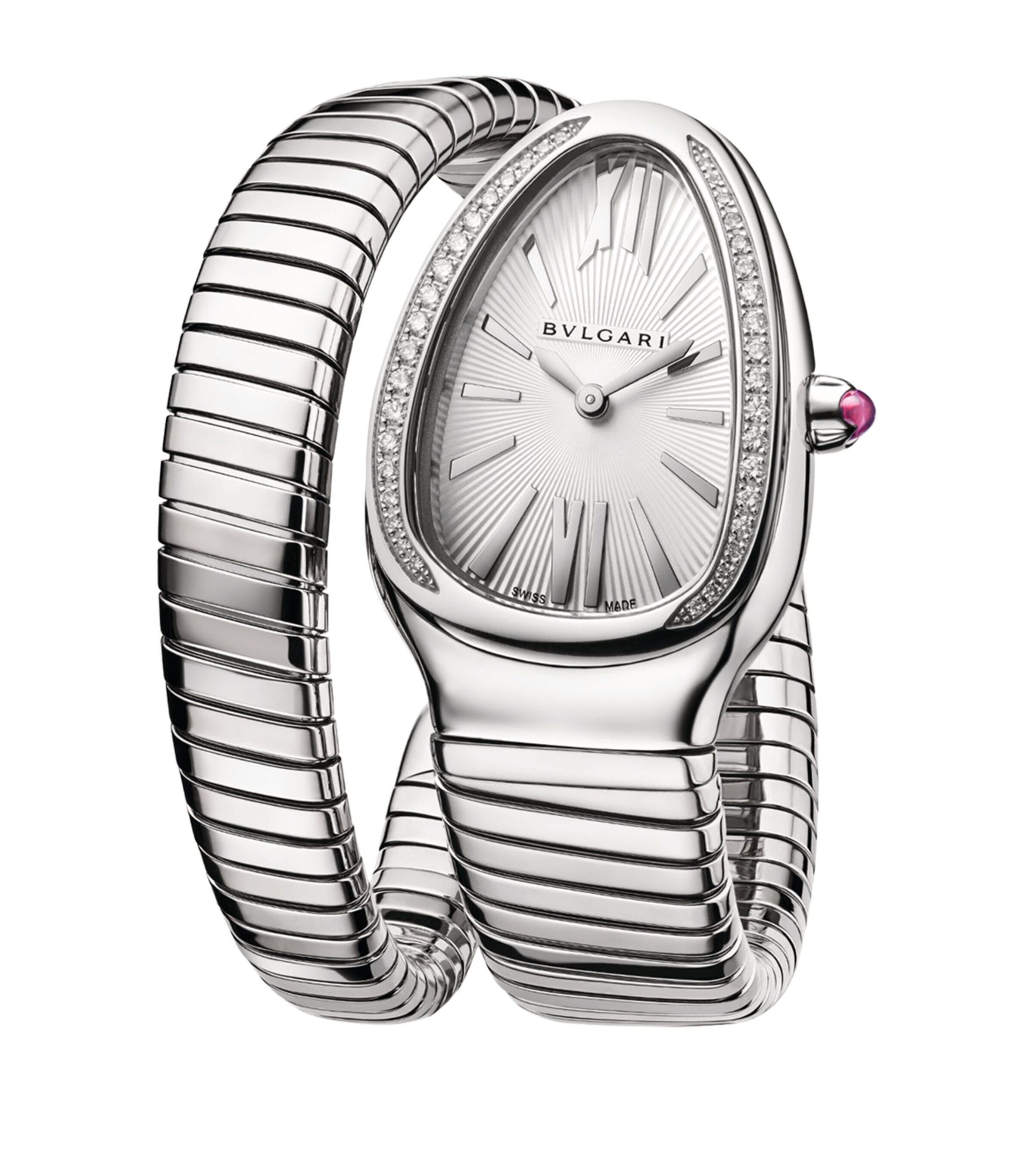 Bvlgari Stainless Steel and Diamond Serpenti Tubogas Watch 35mm White Image 3