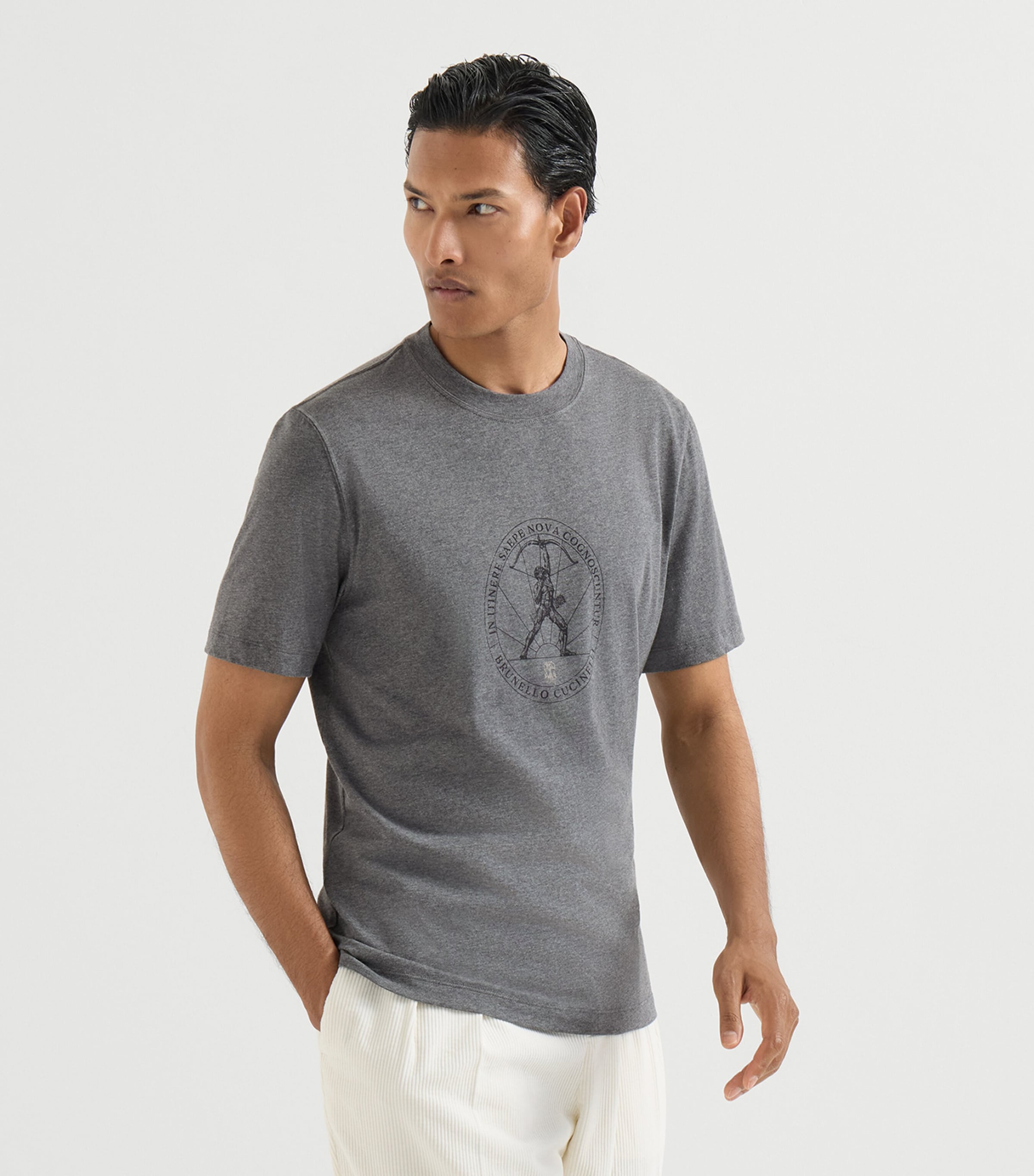 Brunello Cucinelli Mens Cotton Graphic Print T-Shirt Piombo Image 4