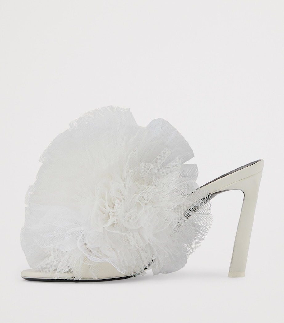 Leather Tulle-Ruffle Heeled Mules 95 IVORY Image 3