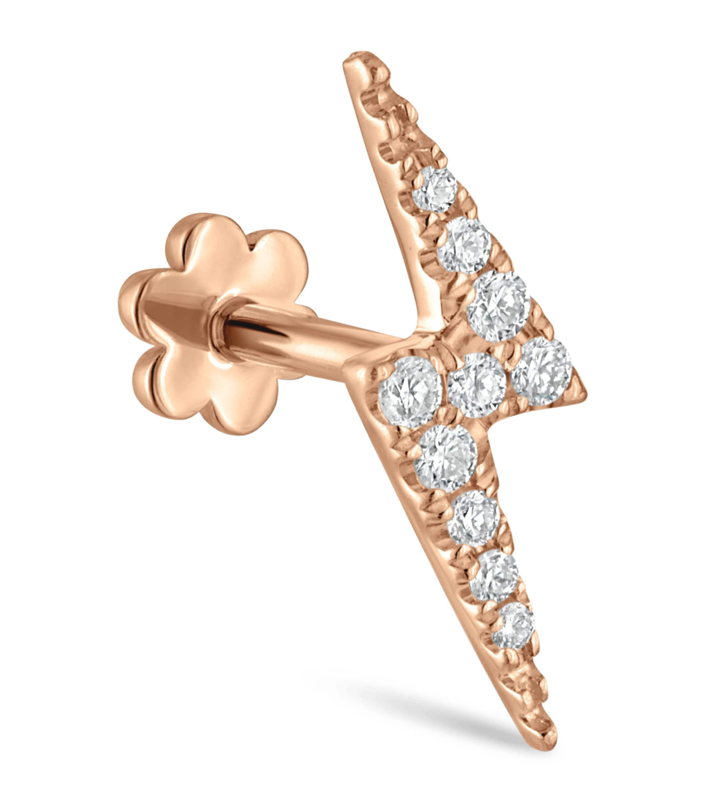 Maria Tash Rose Gold Diamond Lightning Bolt Threaded Stud Earring