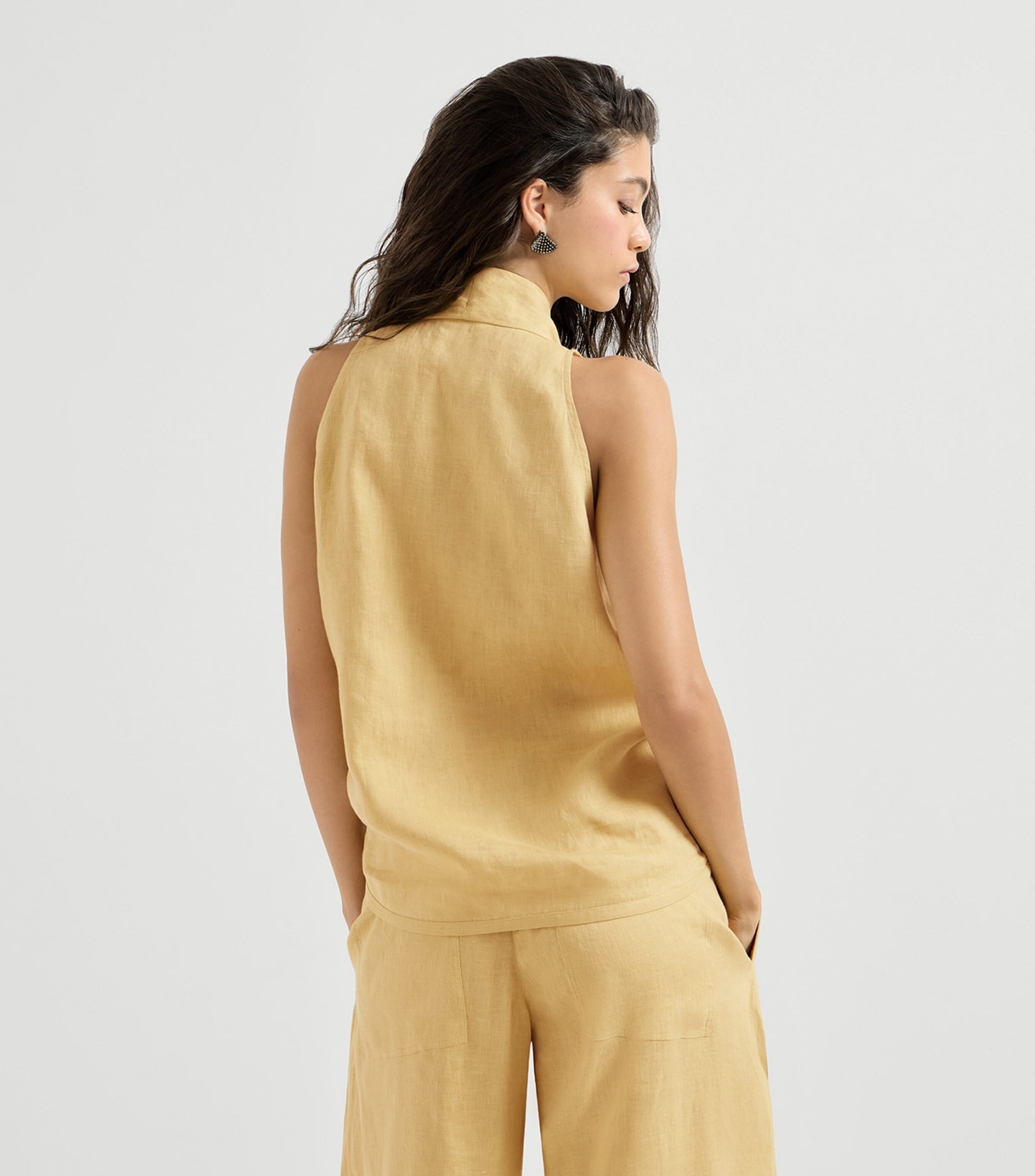 Brunello Cucinelli Womens Linen Wrap Sleeveless Top Cream Image 5