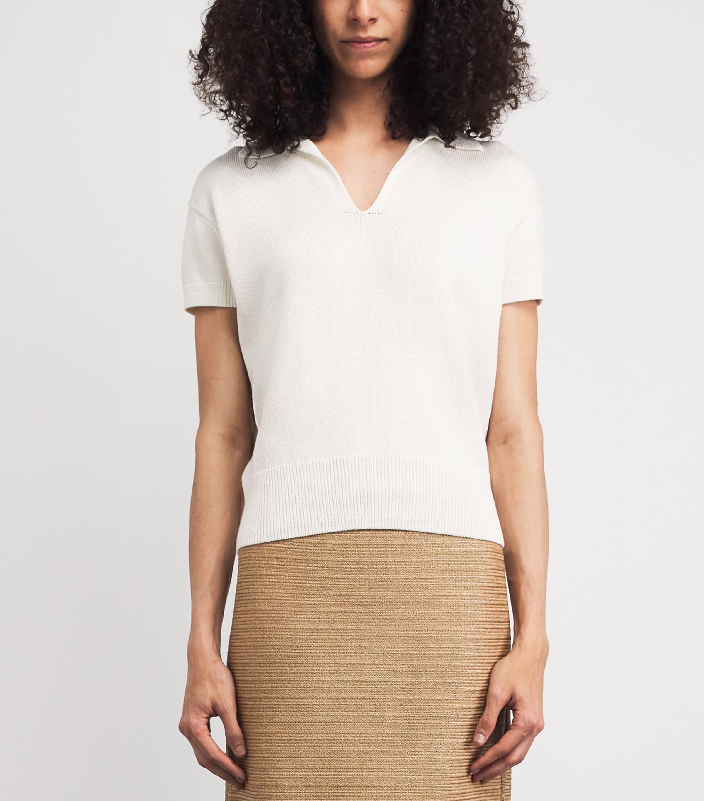 Lafayette 148 Womens Cotton-Silk Open-Collar Polo Shirt Cloud Cloud Image 4