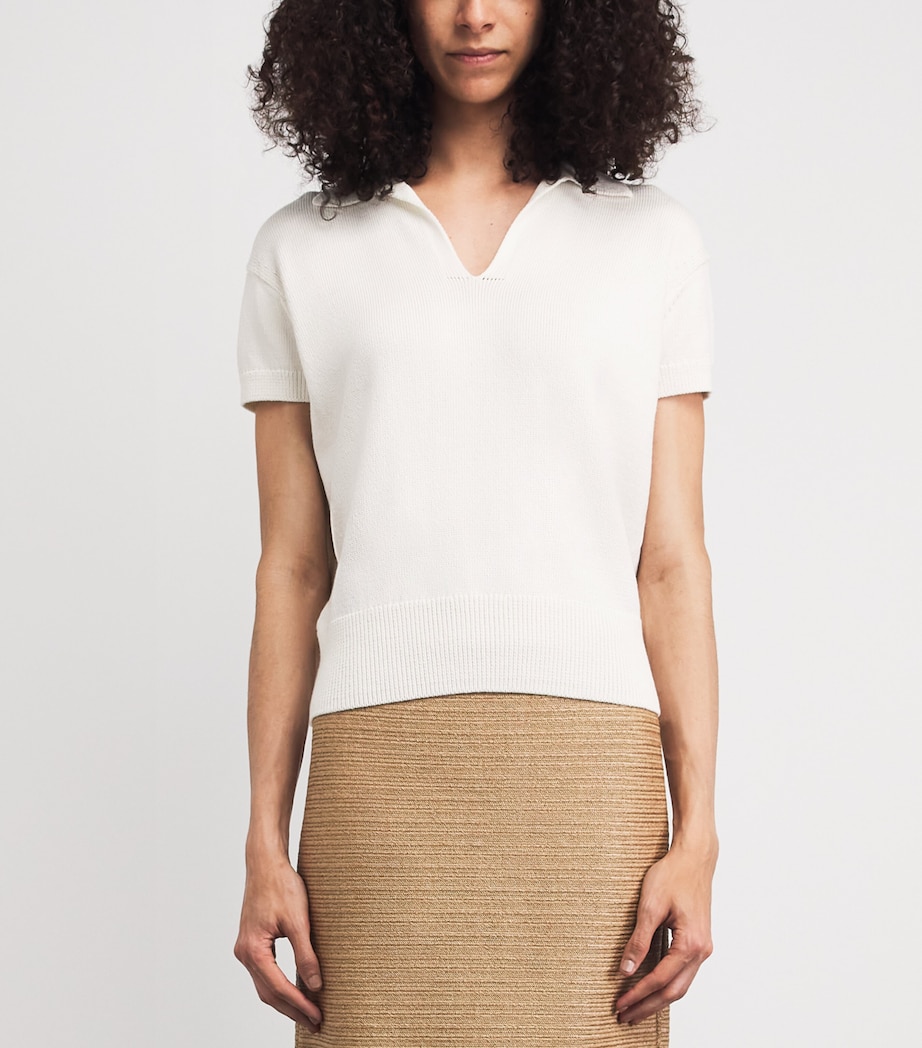 Lafayette 148 Womens Cotton-Silk Open-Collar Polo Shirt Cloud Cloud Image 4