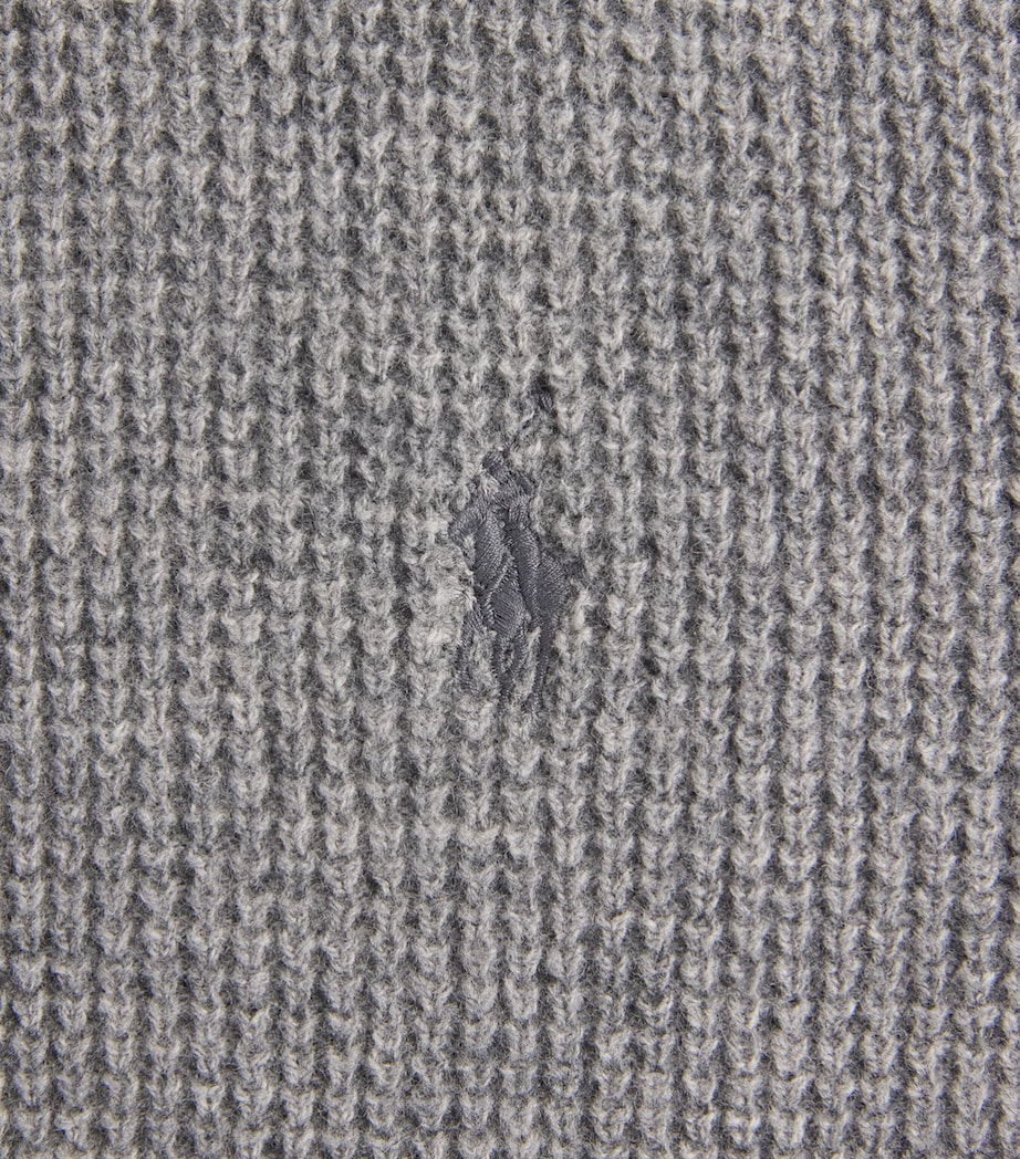 Polo Ralph Lauren Mens Wool-Cotton Waffle-Knit Zip-Up Hoodie Fawn Grey Heather Image 6