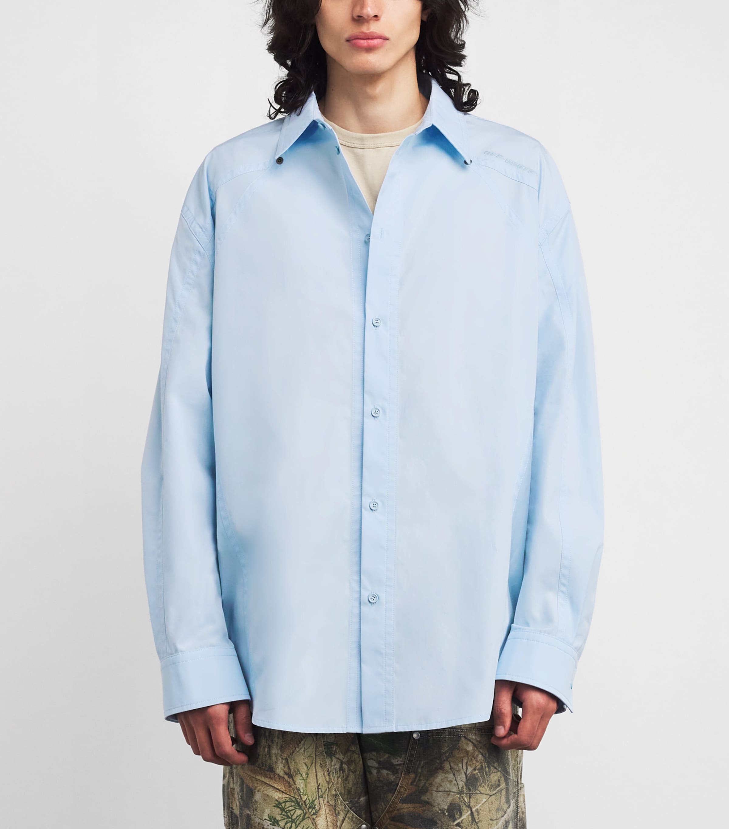 Cotton Poplin Embroidered Shirt BLUE Image 3