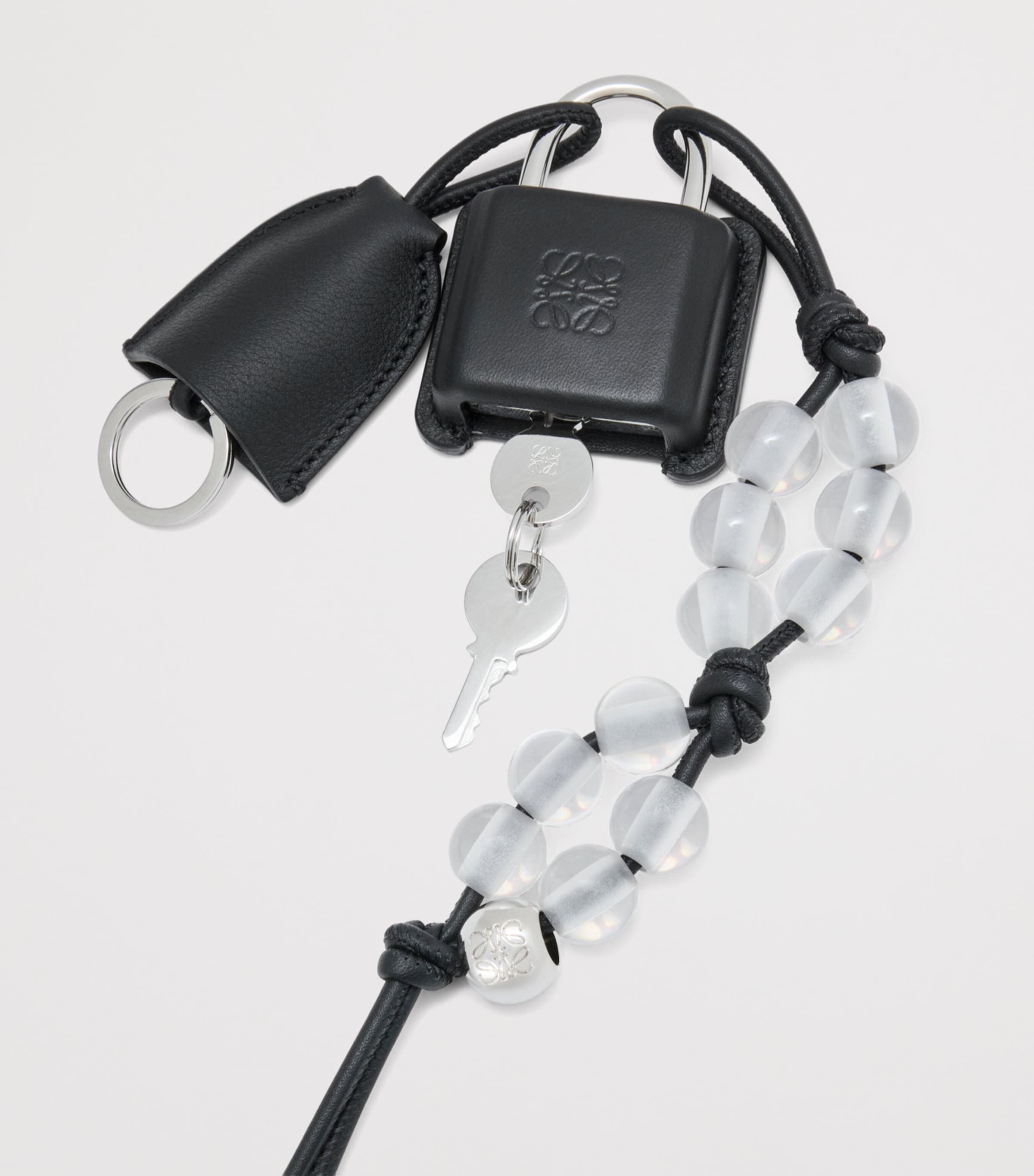 Leather Amazona Padlock Bag Charm BLACK/SILVER Image 3