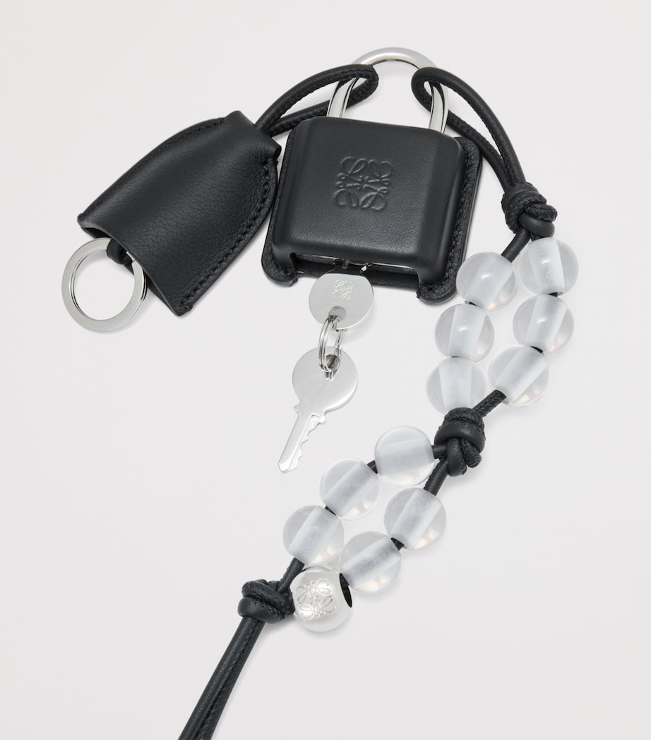 Leather Amazona Padlock Bag Charm BLACK/SILVER Image 3