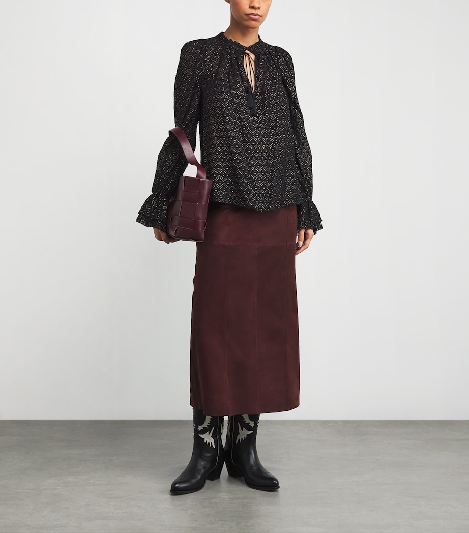 Suede Edwina Midi Skirt MAROON Image 2