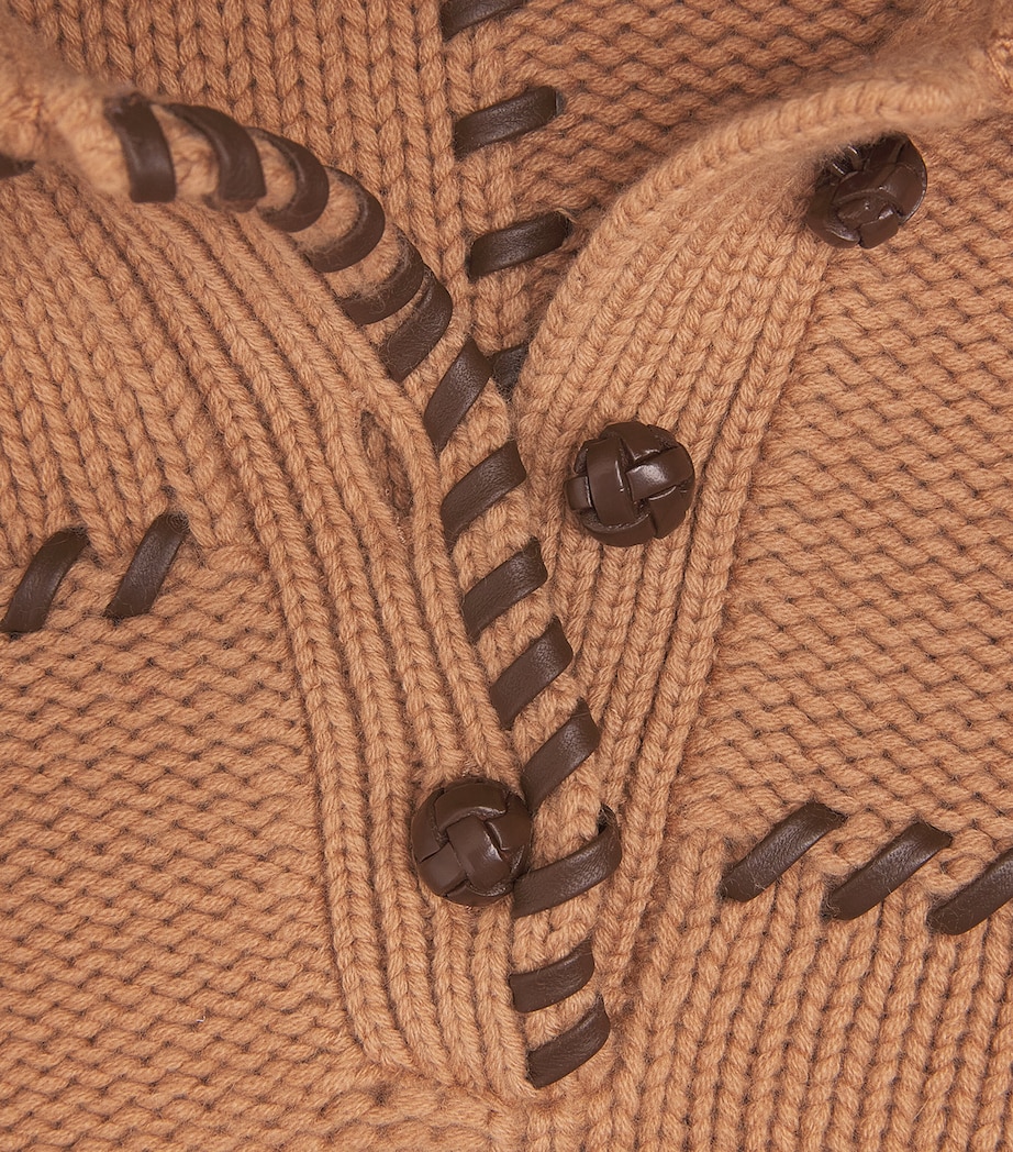 FRAME Womens Wool-Cashmere Leather-Stitch Sweater Caml Camel Image 6