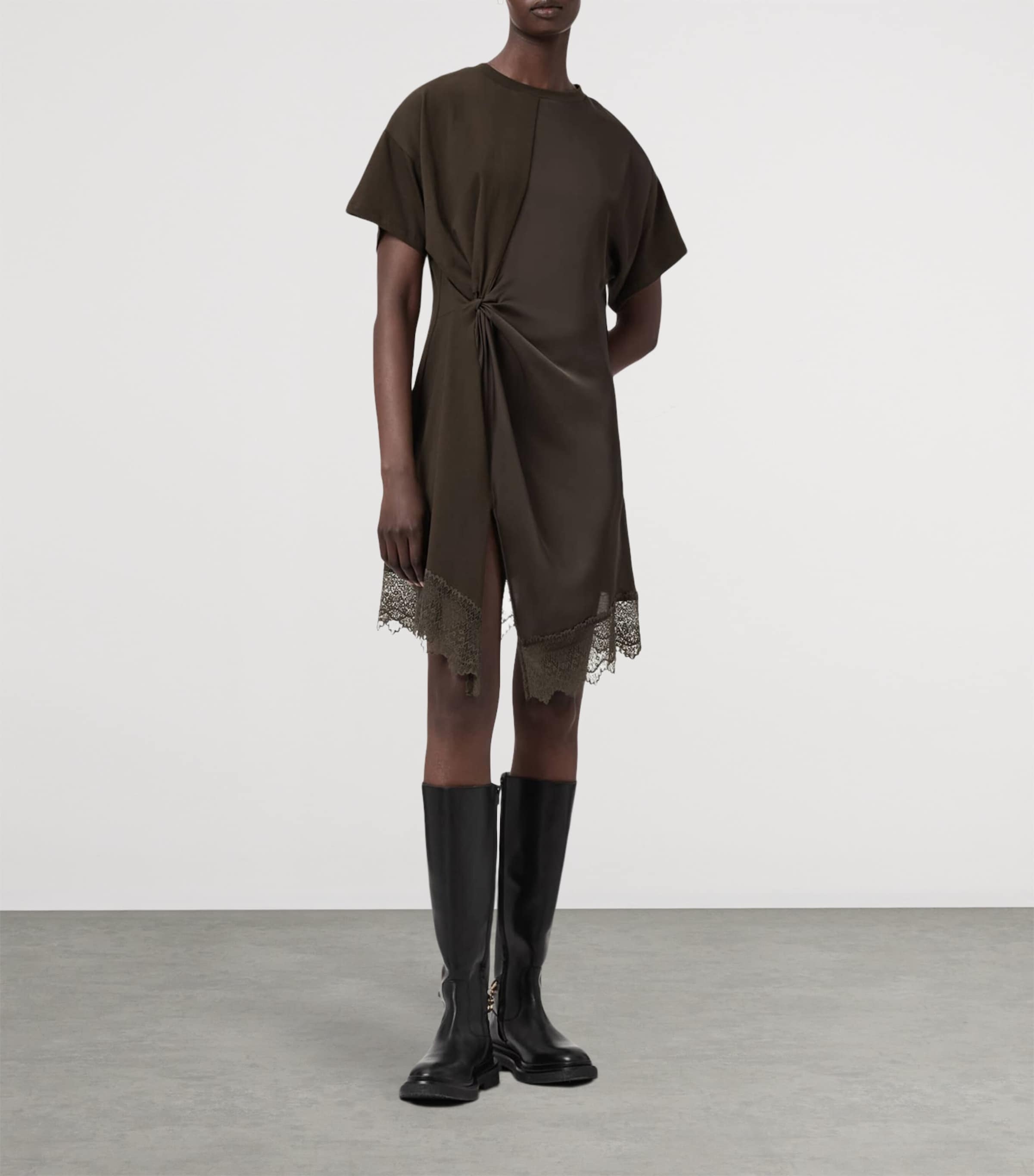 AllSaints Womens Cotton Lana Mini Dress Bottle Brown Image 2