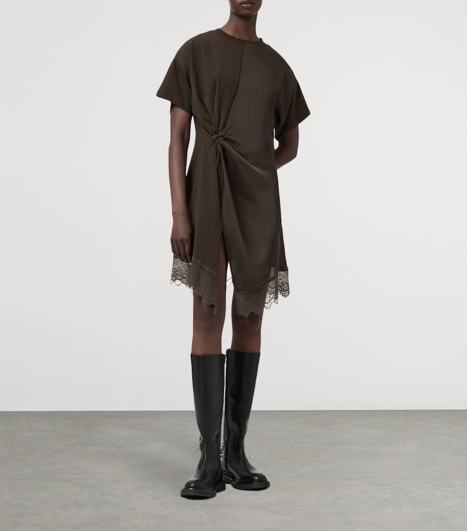 AllSaints Womens Cotton Lana Mini Dress Bottle Brown Image 2