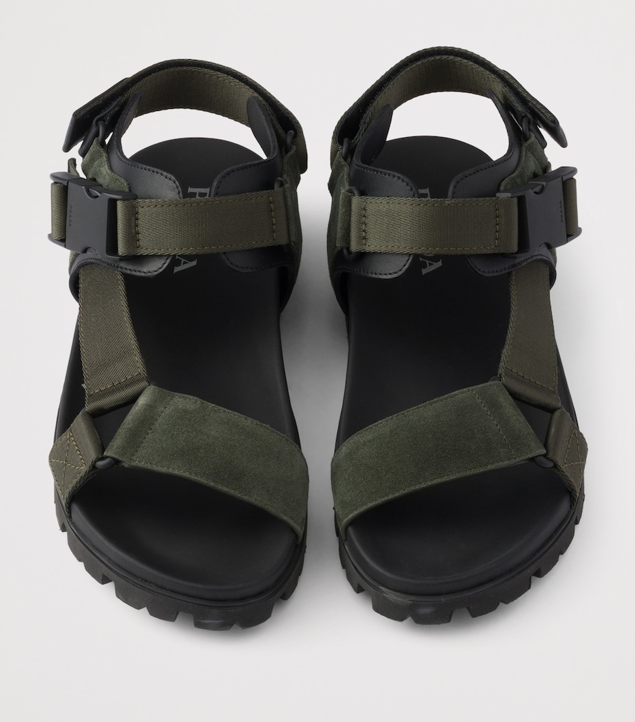 Prada Suede and Woven Tape Sandals Green Image 4