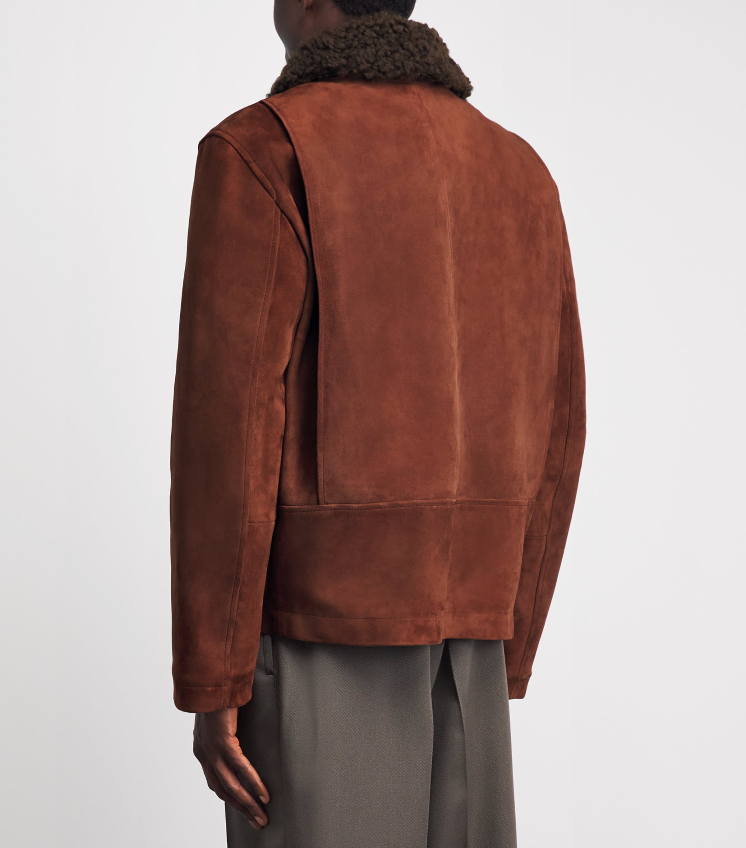 Paul Smith Mens Suede Shearling-Collar Flight Jacket Brown Image 5