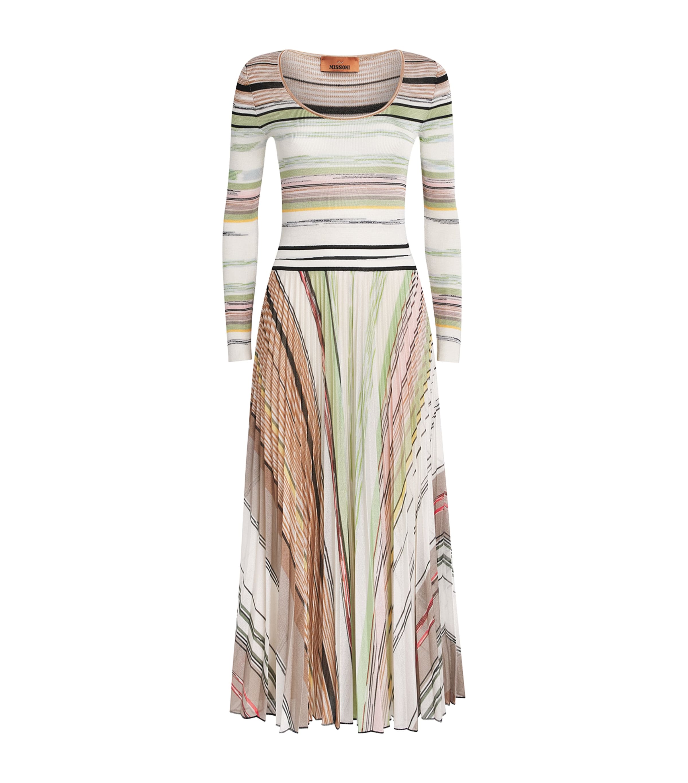 Missoni Womens Knitted Stripe Maxi Dress Smsmj Green / Brown Image 1