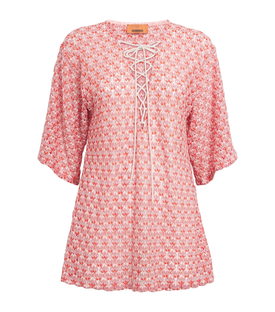 Metallic-Crochet Mini Dress S416Y RED Image 1