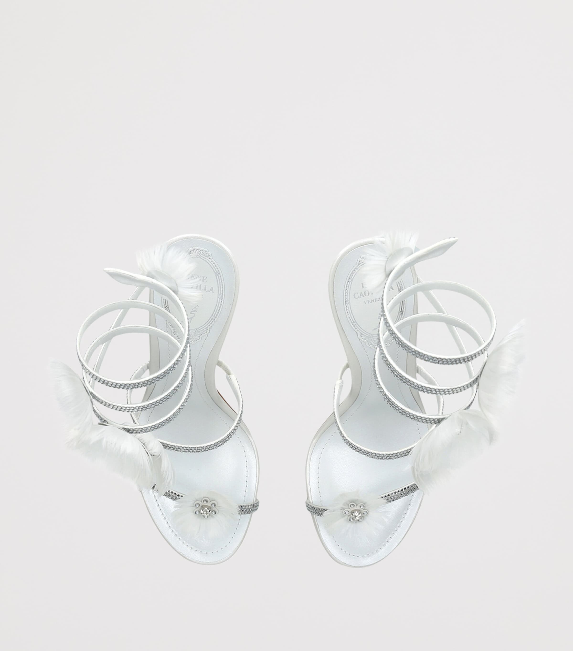 René Caovilla Embellished Flower Wrap Heeled Sandals 105 White Image 4
