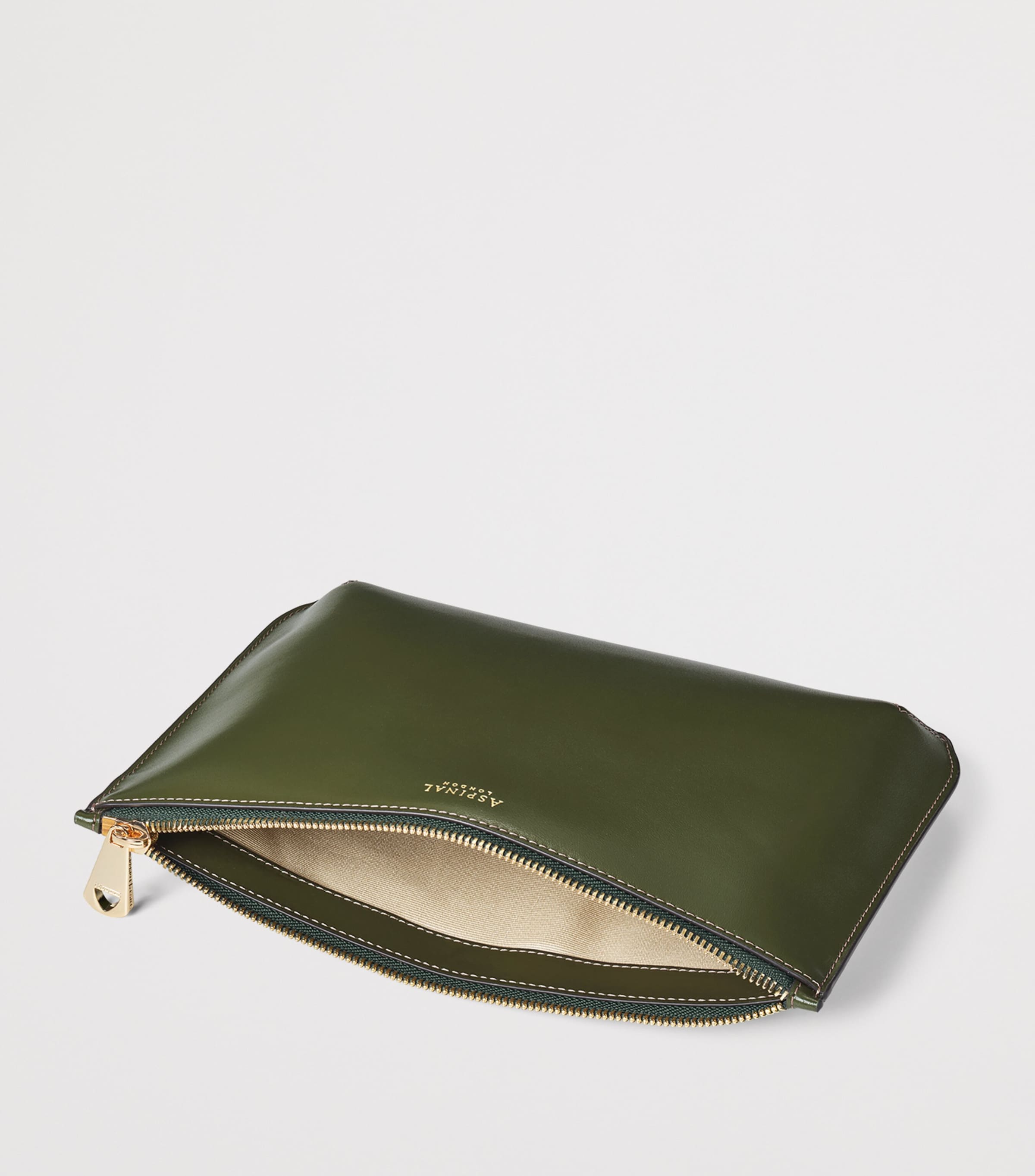 Aspinal Of London Large Leather Ella Pouch Mossgreen Image 3