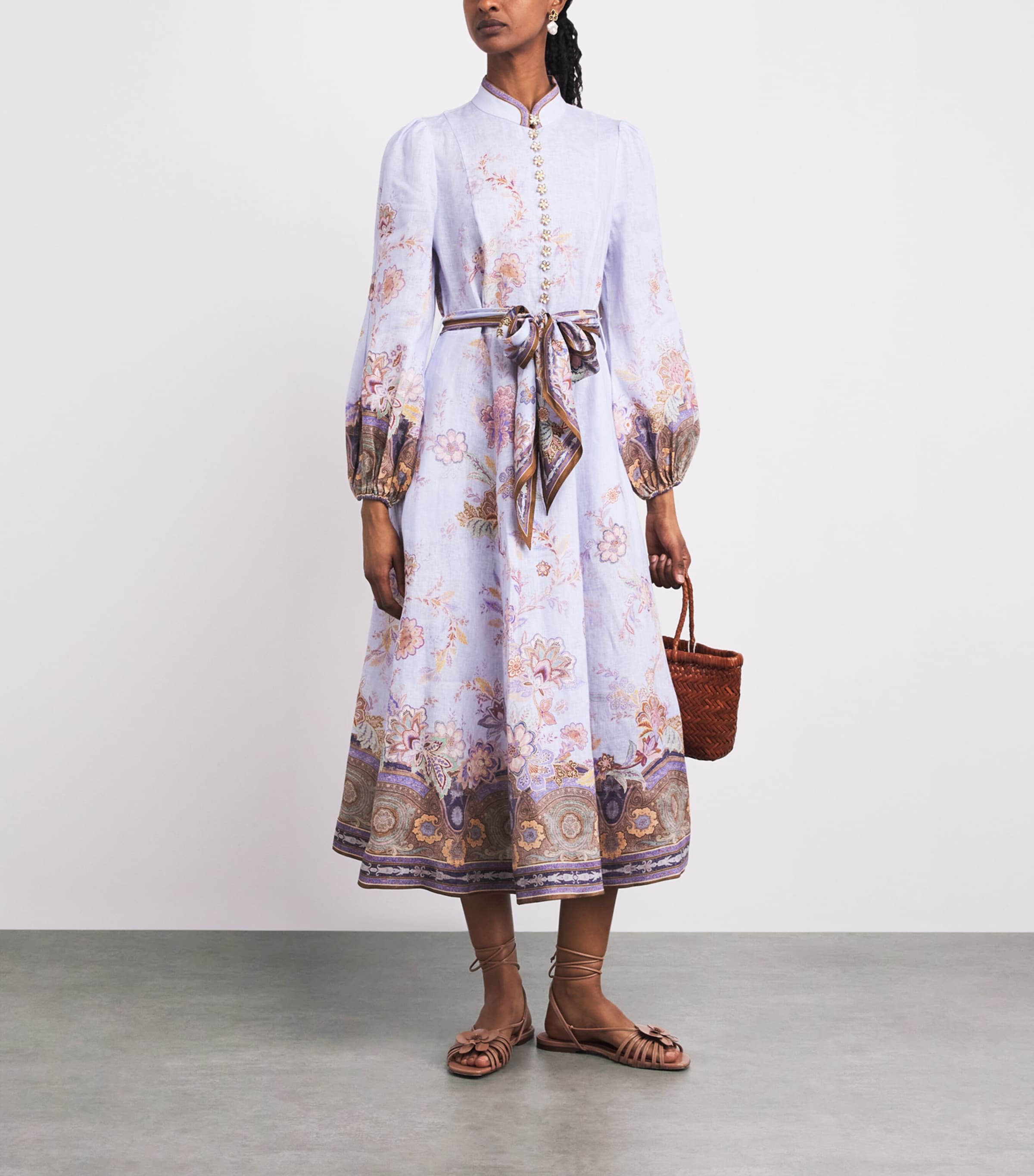 Zimmermann Womens Linen Luna Buttoned Midi Dress Blue Paisley Image 2