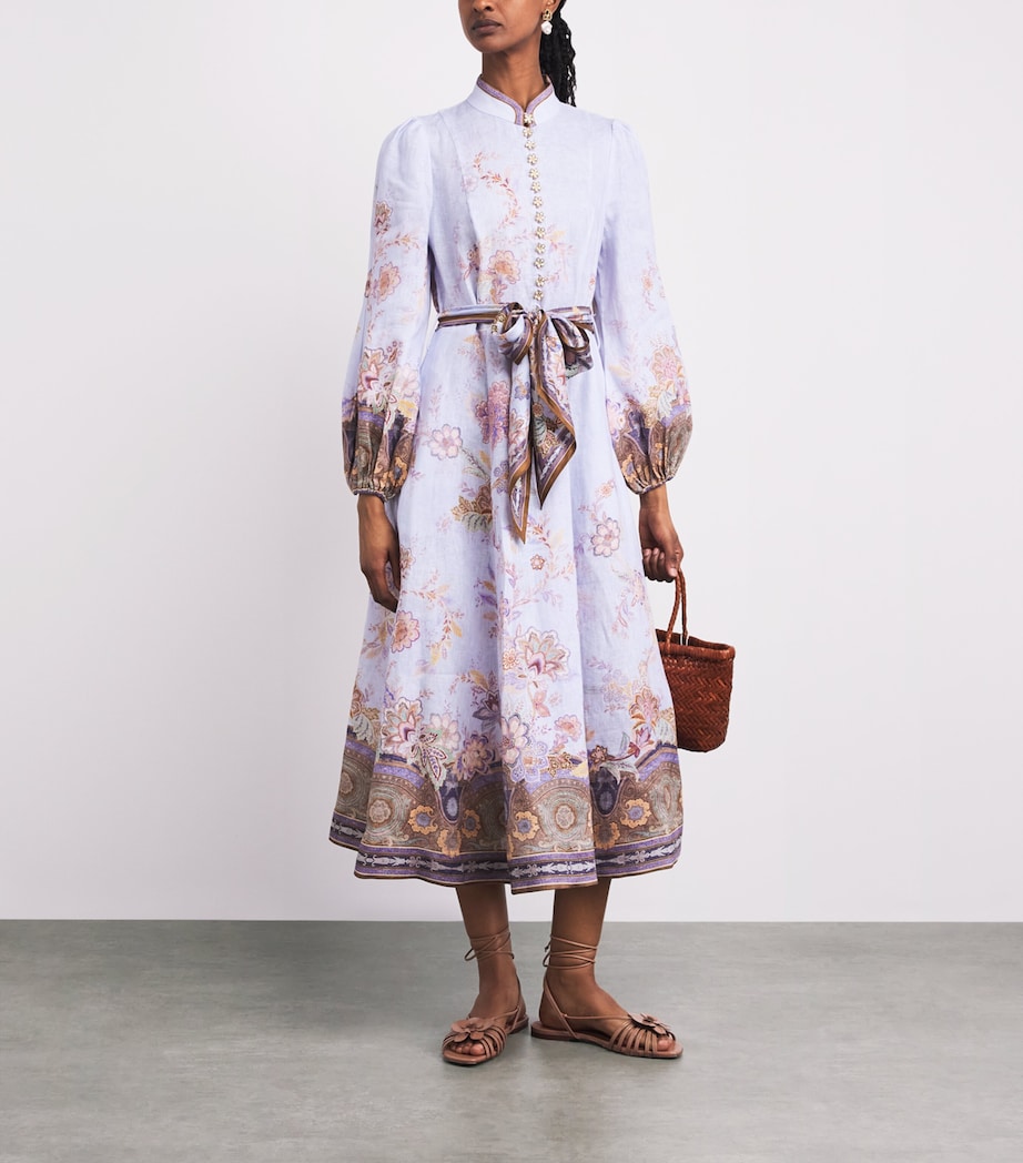 Zimmermann Womens Linen Luna Buttoned Midi Dress Blue Paisley Image 2