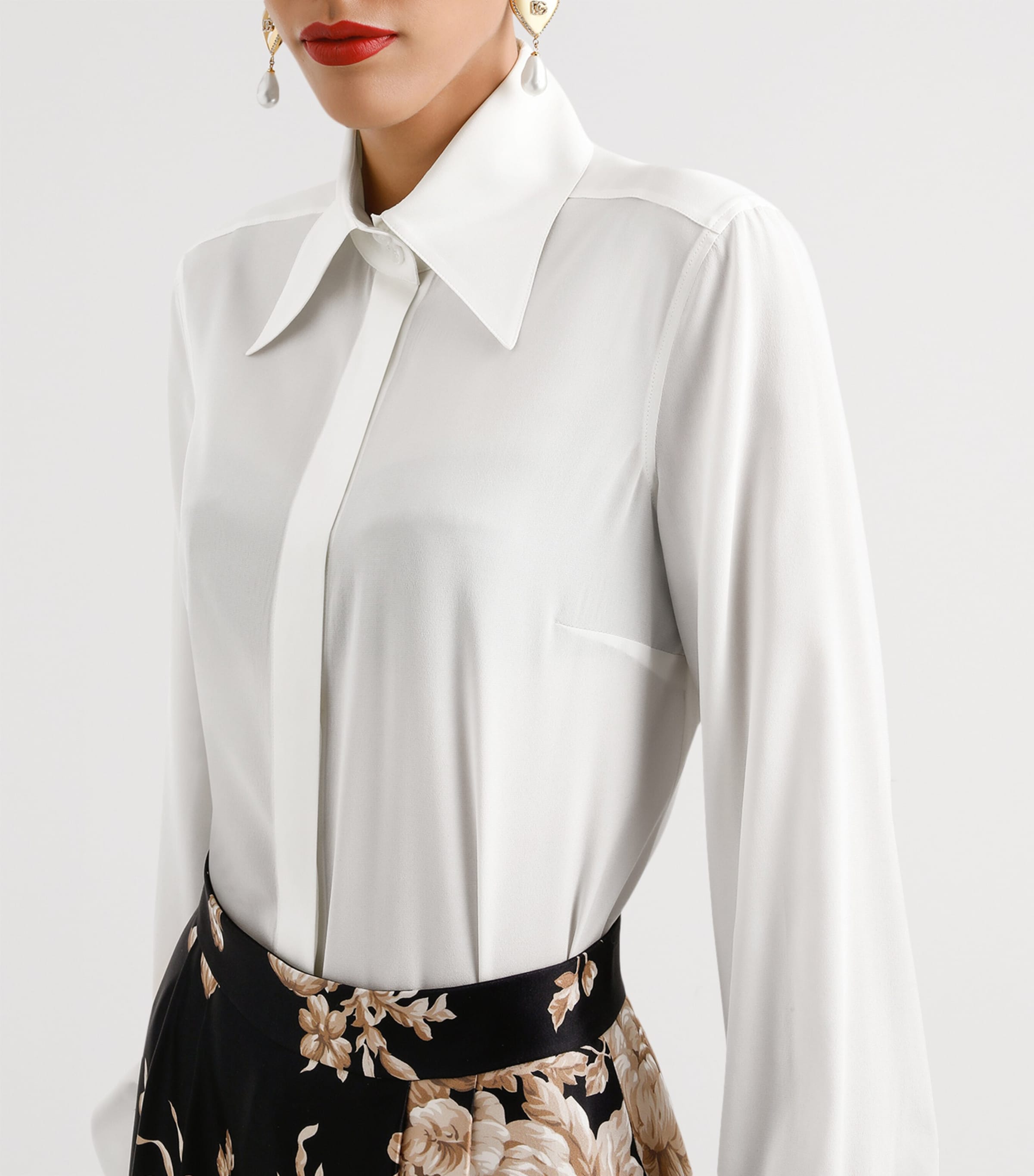 Stretch-Silk Point Collar Shirt W3789-LIGHT CREAM Image 5