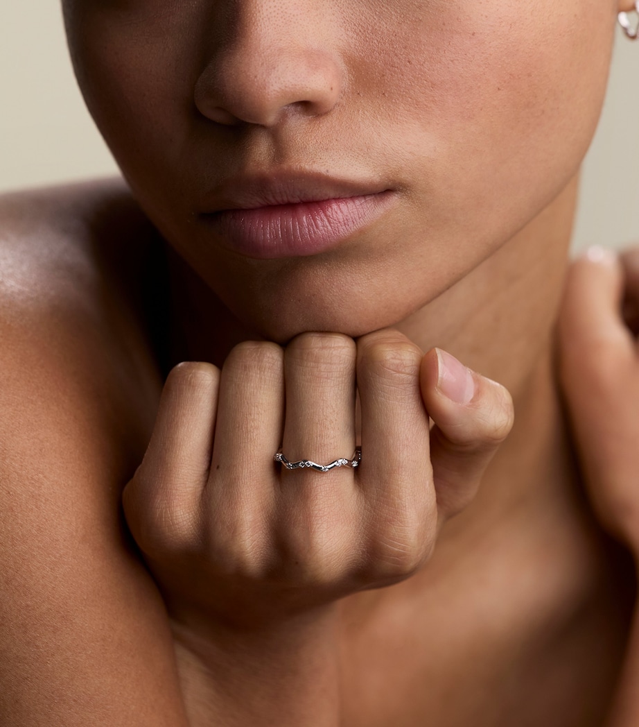 Astrid & Miyu Rhodium-Plated Sterling Silver and Cubic Zirconia Ripple Ring Silver Image 2