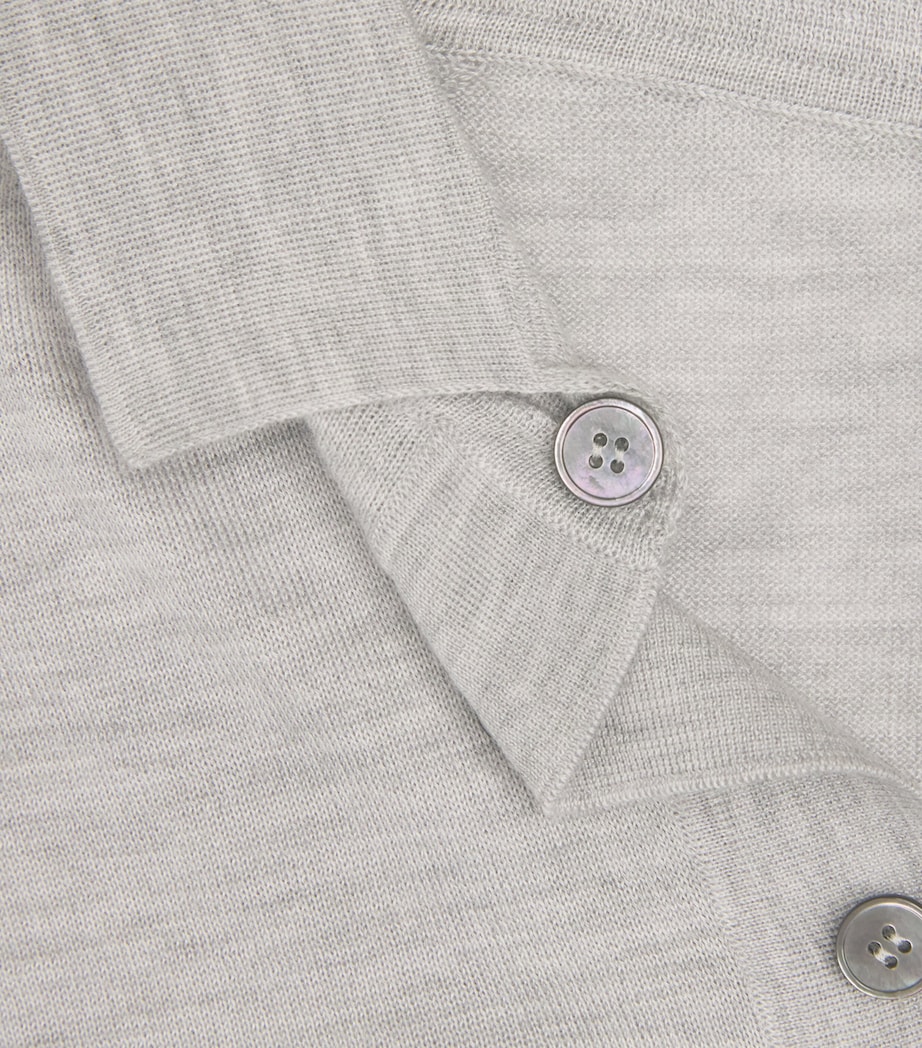 Paul & Shark Mens Cashmere-Silk Suede-Trim Polo Shirt Light Grey Image 6