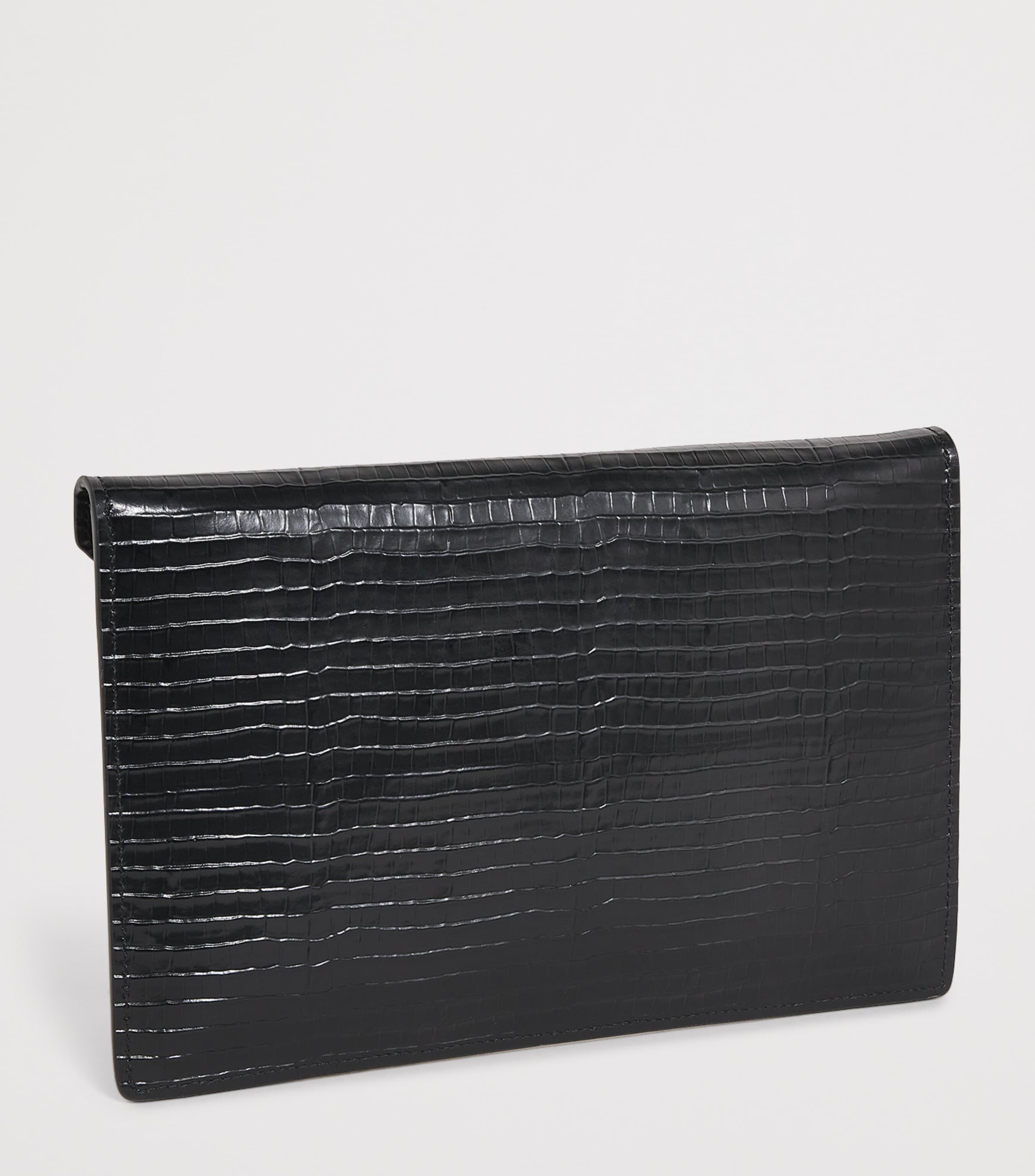 Croc-Embossed Leather Envelope Clutch Bag N401 BLACK Image 3