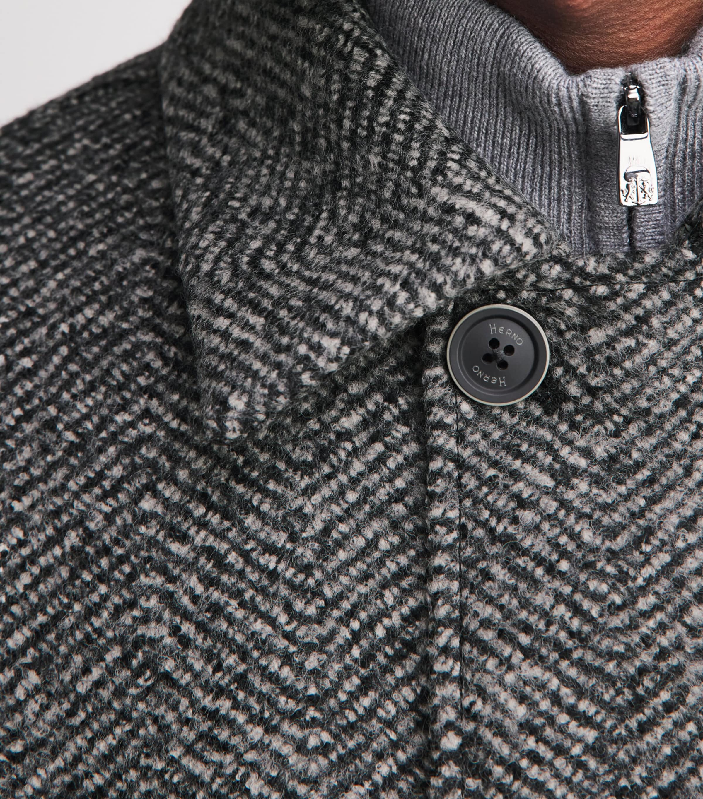 Herno Mens Virgin Wool Herringbone Bomber Jacket Antracite Image 3