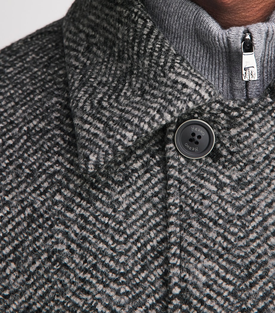 Herno Mens Virgin Wool Herringbone Bomber Jacket Antracite Image 3