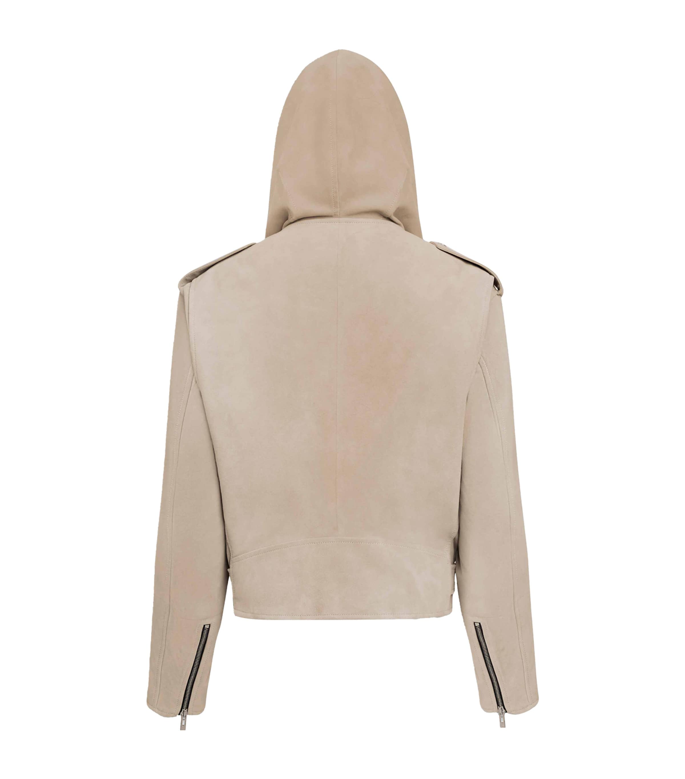 Suede Hooded Biker Jacket BEIGE CLAIR Image 2