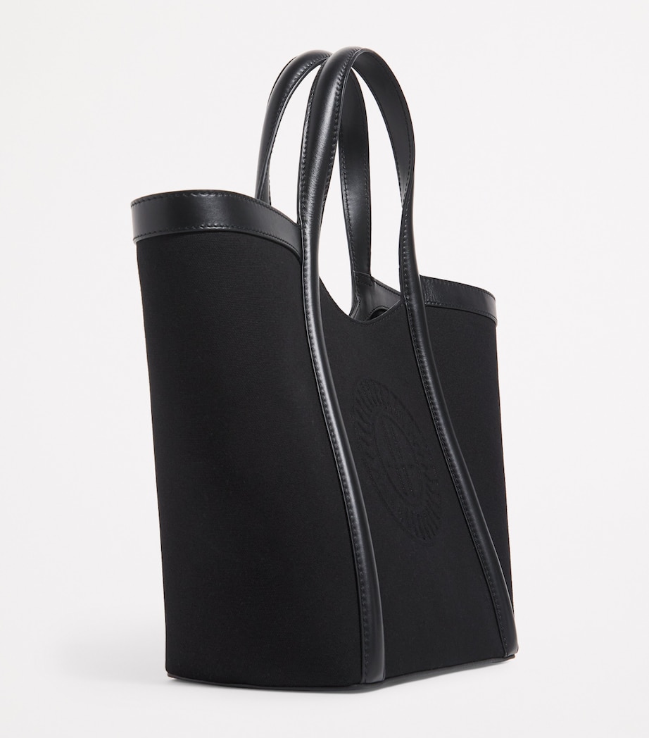 Small Canvas-Leather Embossed Tote Bag BLACK Image 6