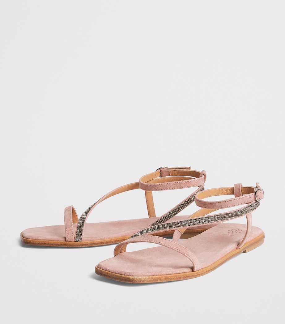 Eleventy Suede Crystal-Embellished Sandals Lampone Image 3