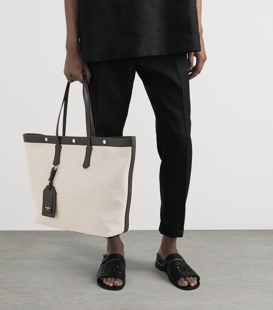 Canvas-Calfskin Tote Bag 8S469-IVORY/BLACK Image 2