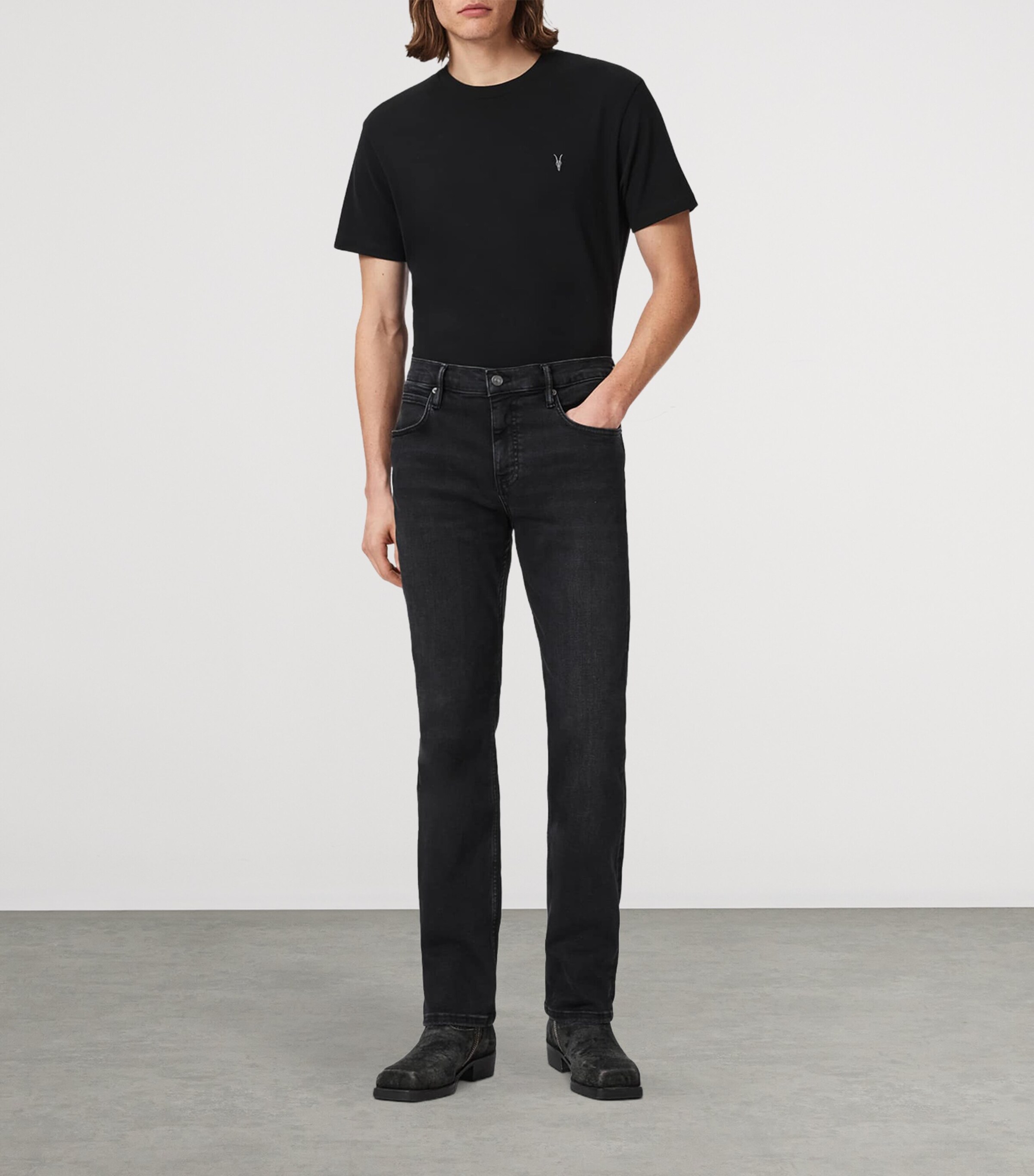AllSaints Mens Sid Ultra Slim Jeans Washed Black Image 2