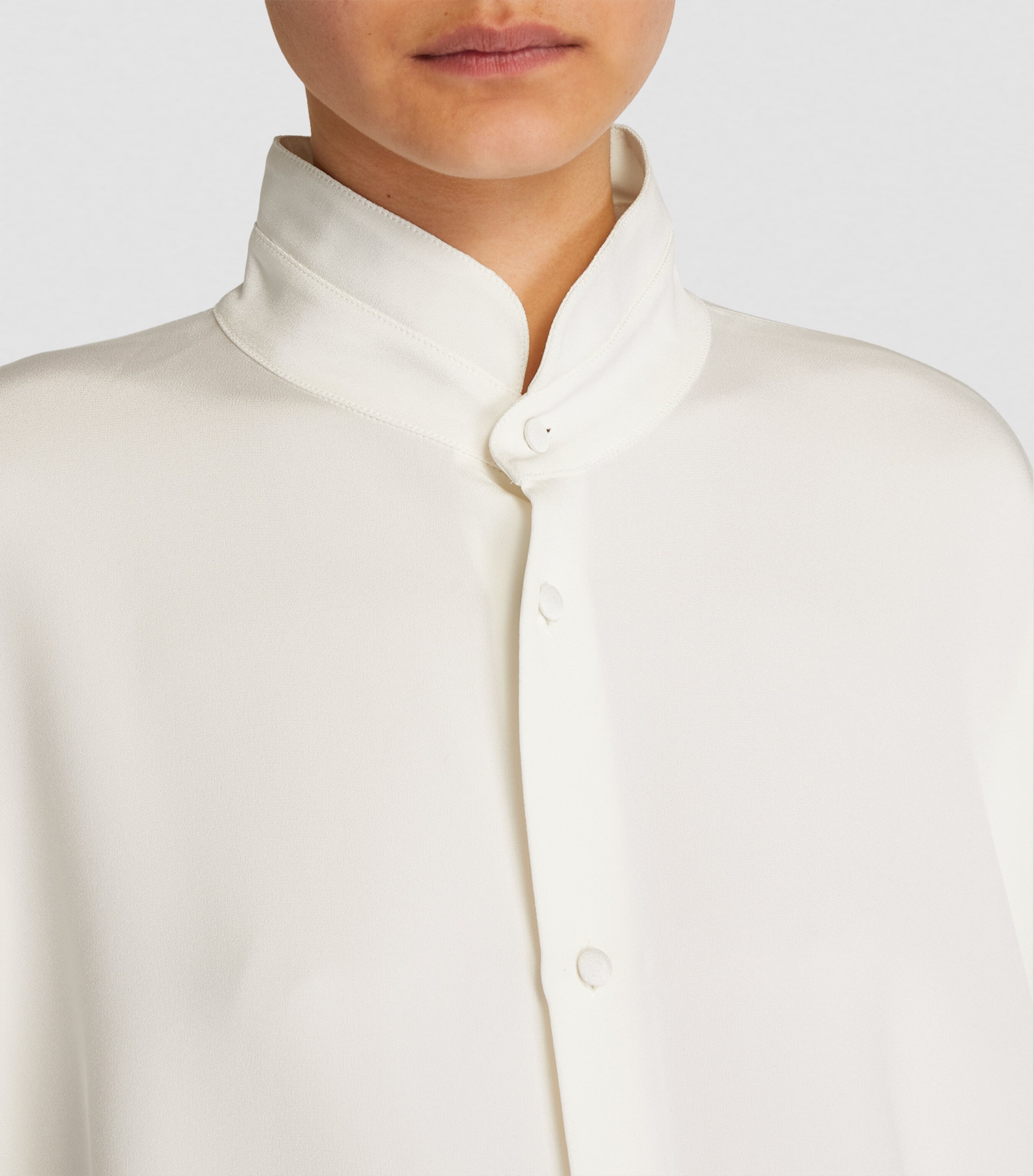 Silk Stand-Collar Shirt WHITE Image 6