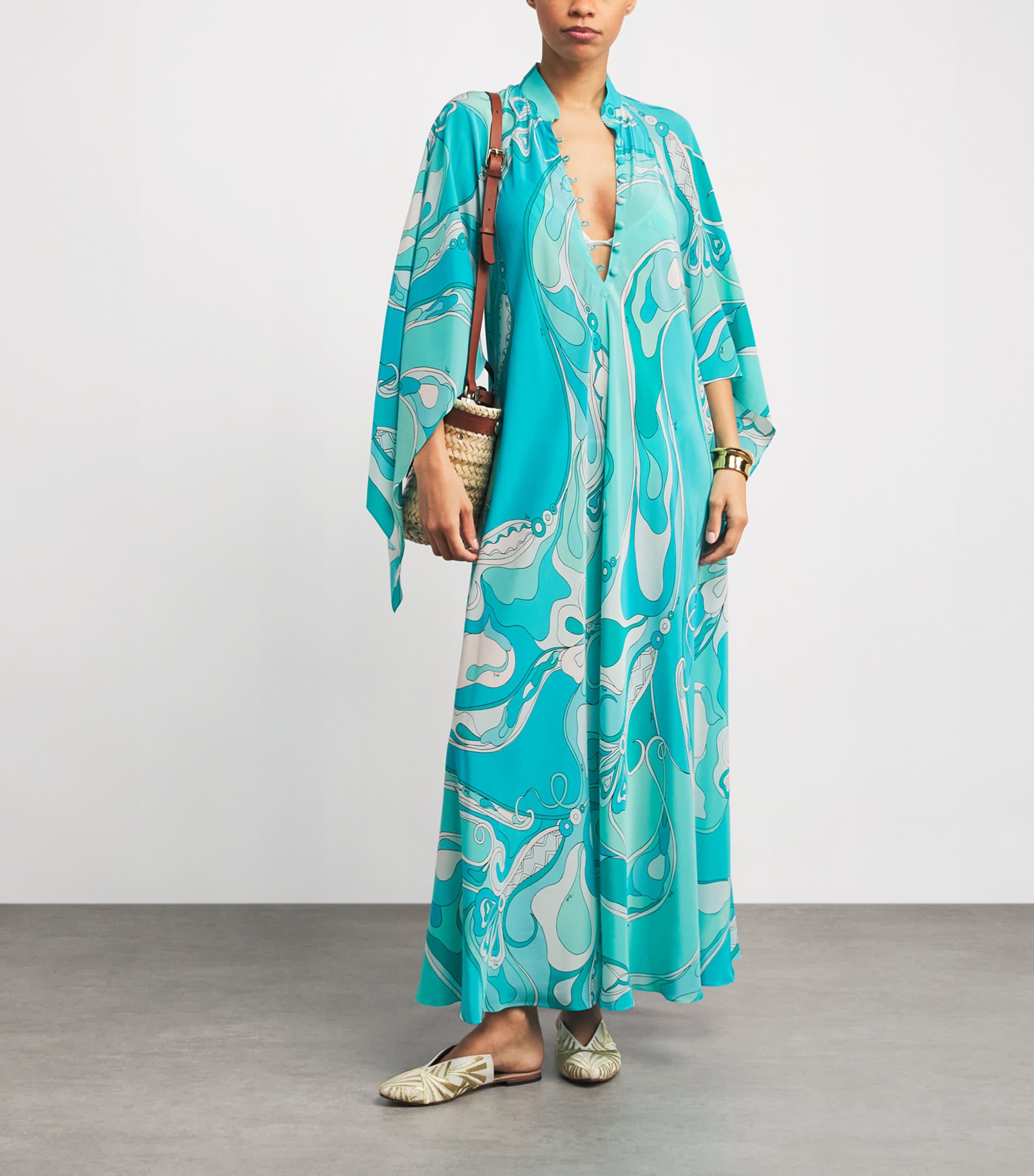 Silk Orchidee Print Kaftan 019/TURQUOISE Image 2