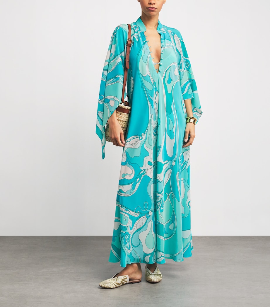 Silk Orchidee Print Kaftan 019/TURQUOISE Image 2