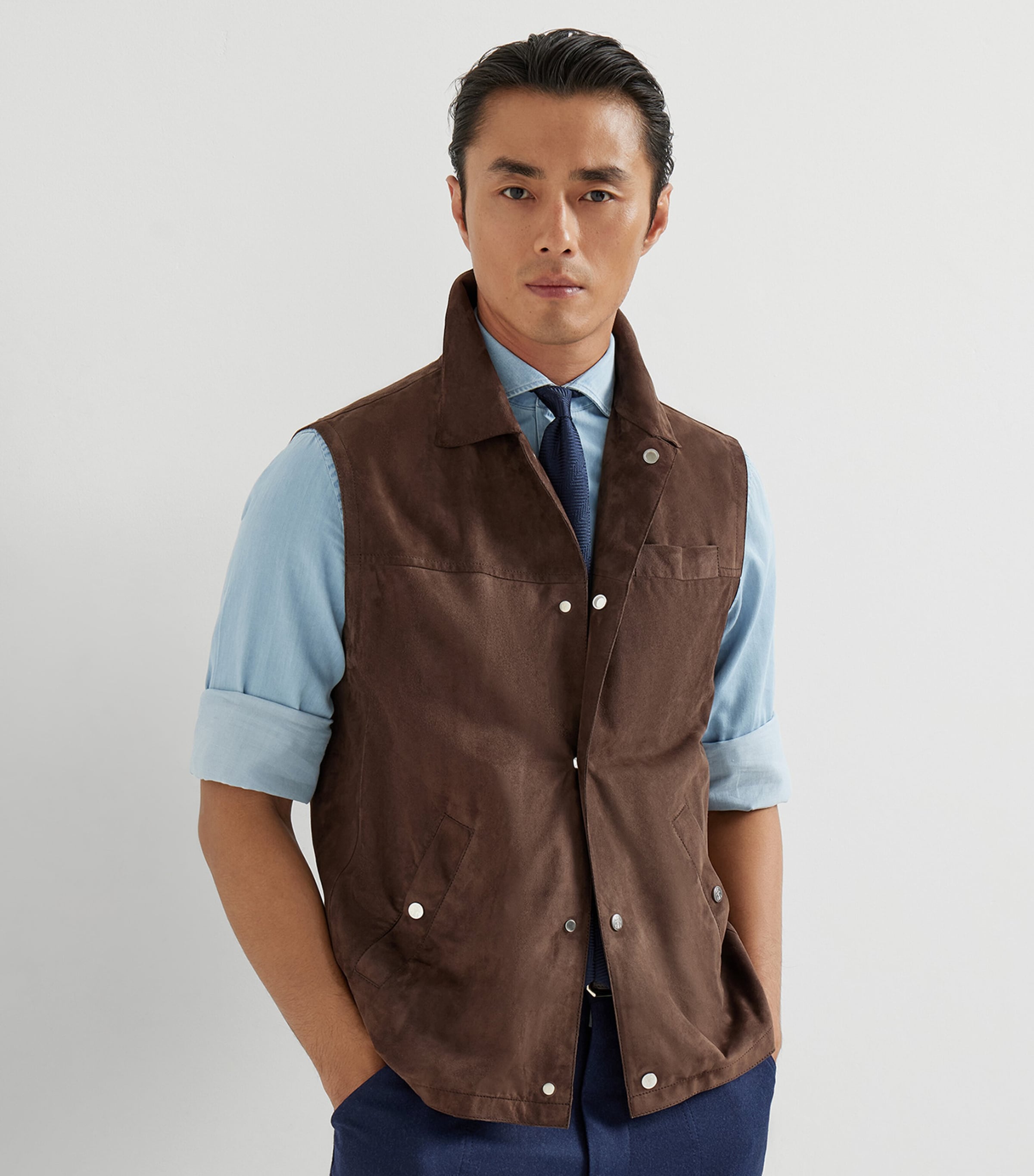 Brunello Cucinelli Brown Suede Button-Up Gilet | Harrods US