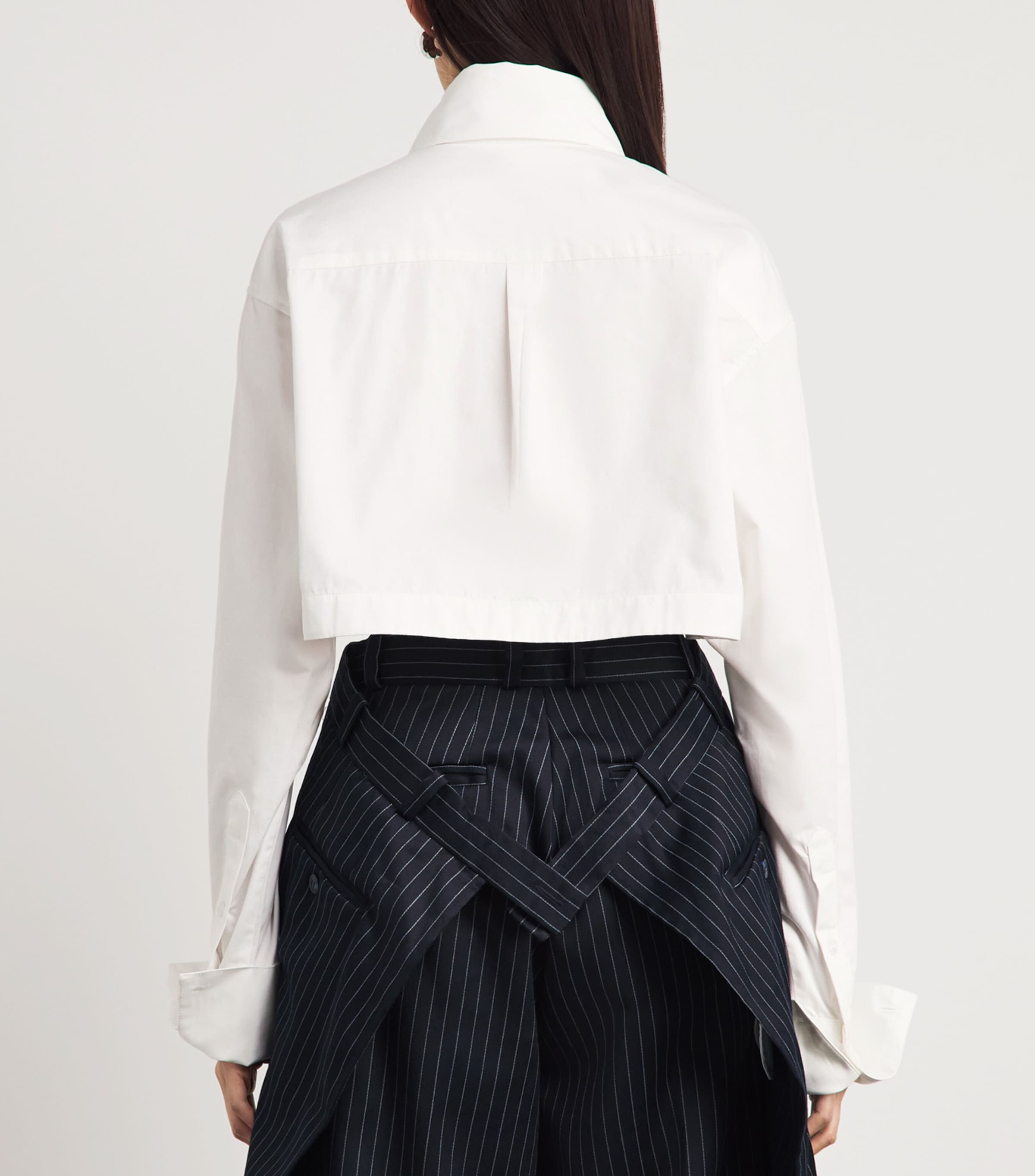 LATE FOR WORK Womens Cotton Deconstructed Cropped Shirt Wht_bblu Image 5