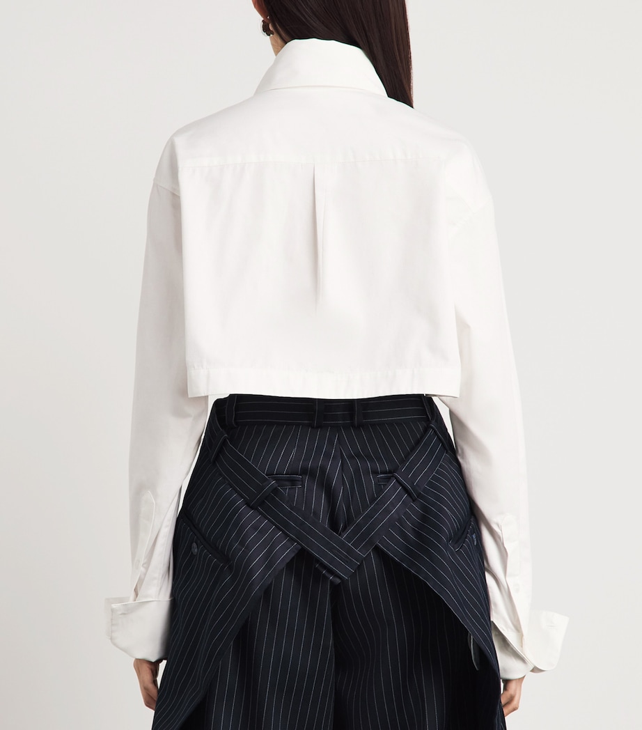 LATE FOR WORK Womens Cotton Deconstructed Cropped Shirt Wht_bblu Image 5