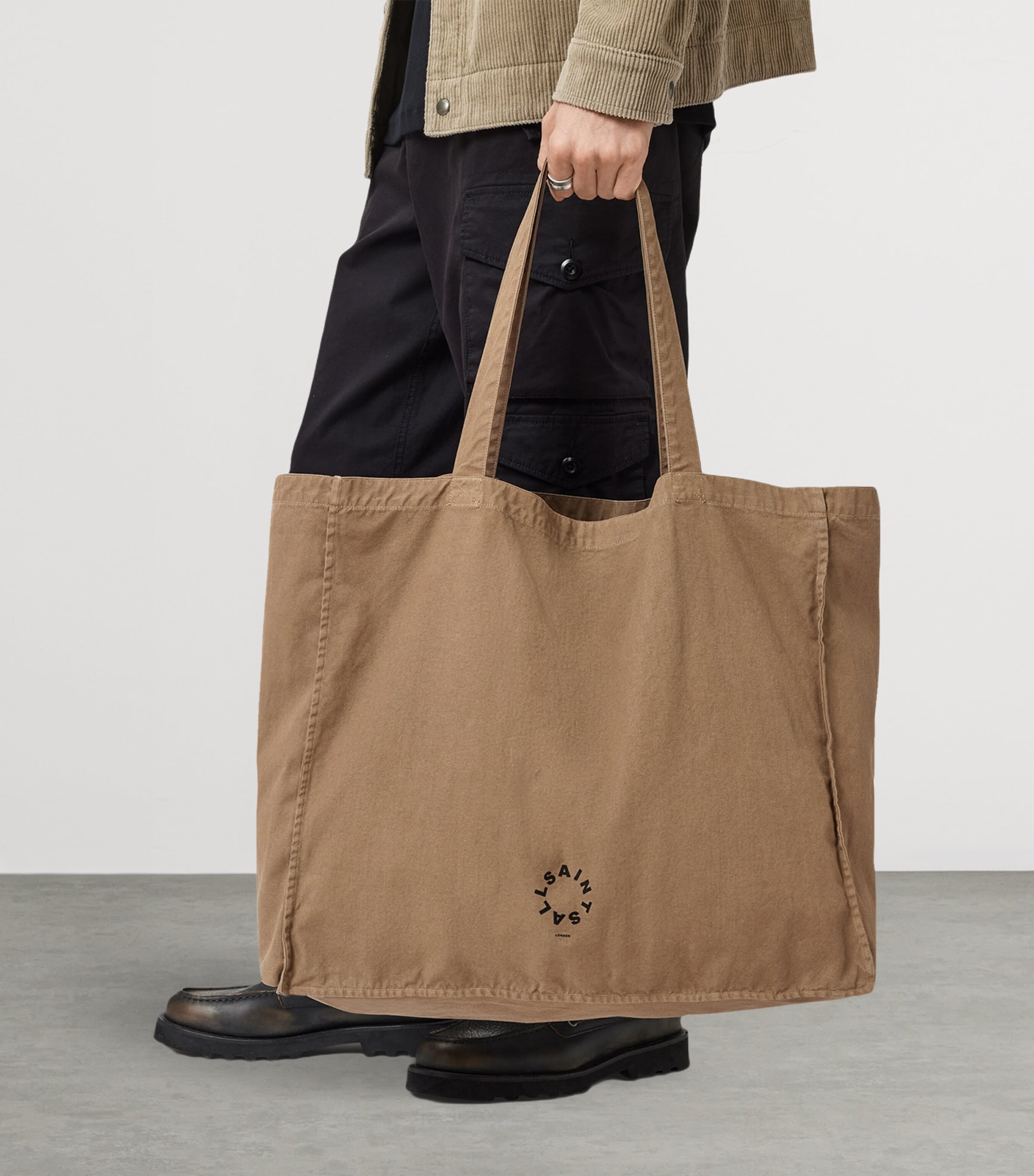 AllSaints Large Cotton Haven Tote Bag Pine Bark Brown Image 7