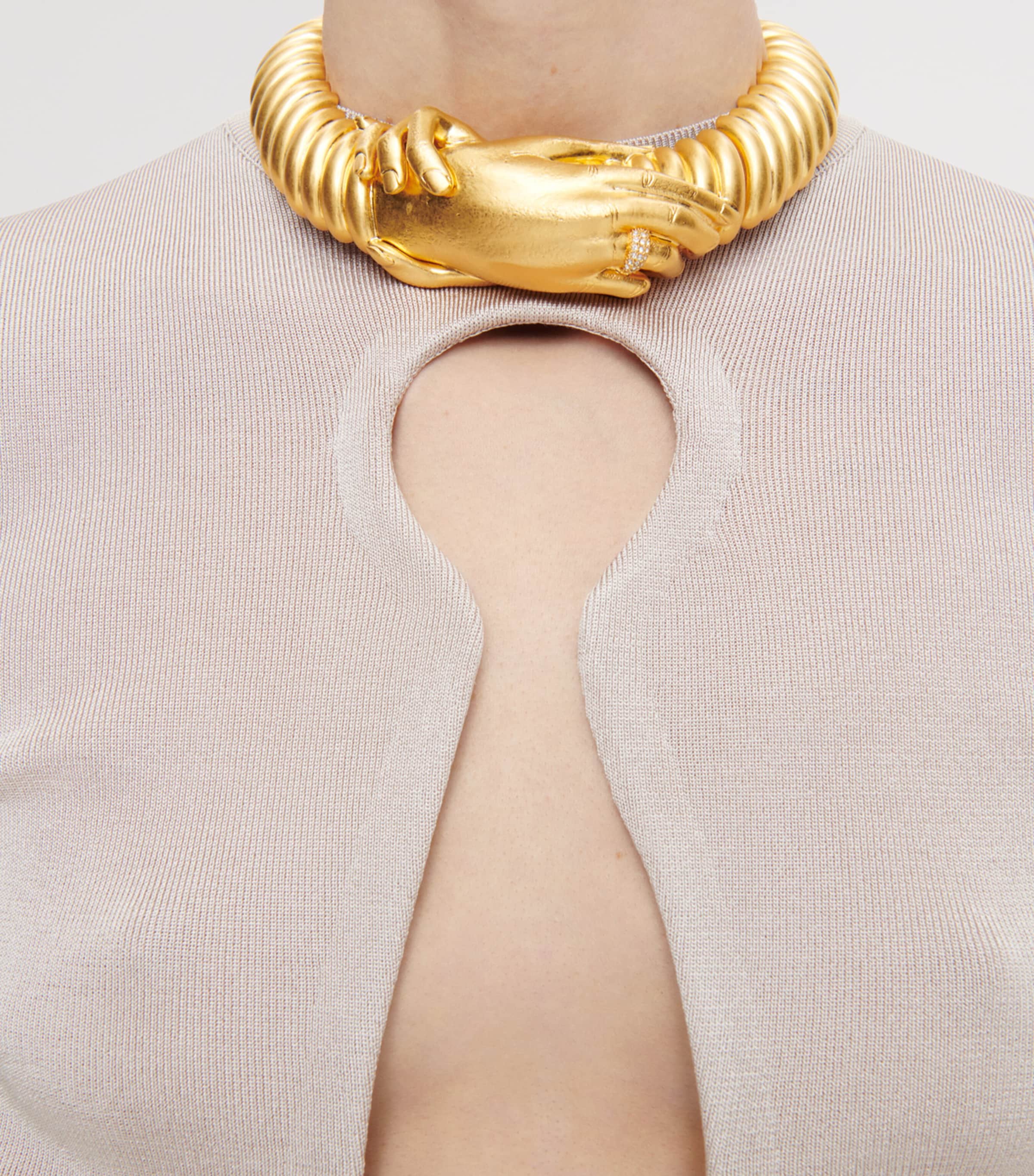 Schiaparelli Womens Knitted Keyhole Cropped T-Shirt Khaki Image 5