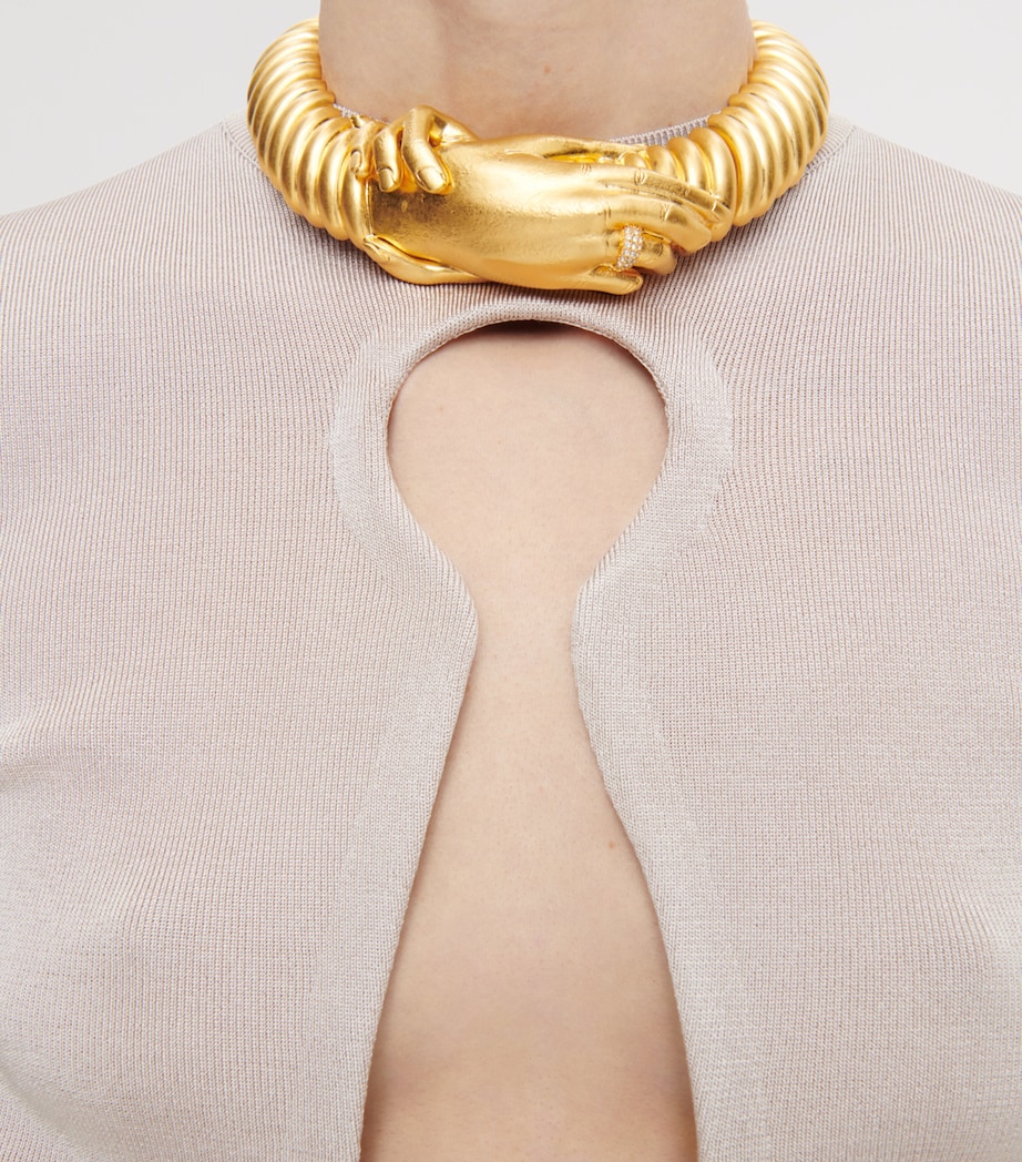 Schiaparelli Womens Knitted Keyhole Cropped T-Shirt Khaki Image 5