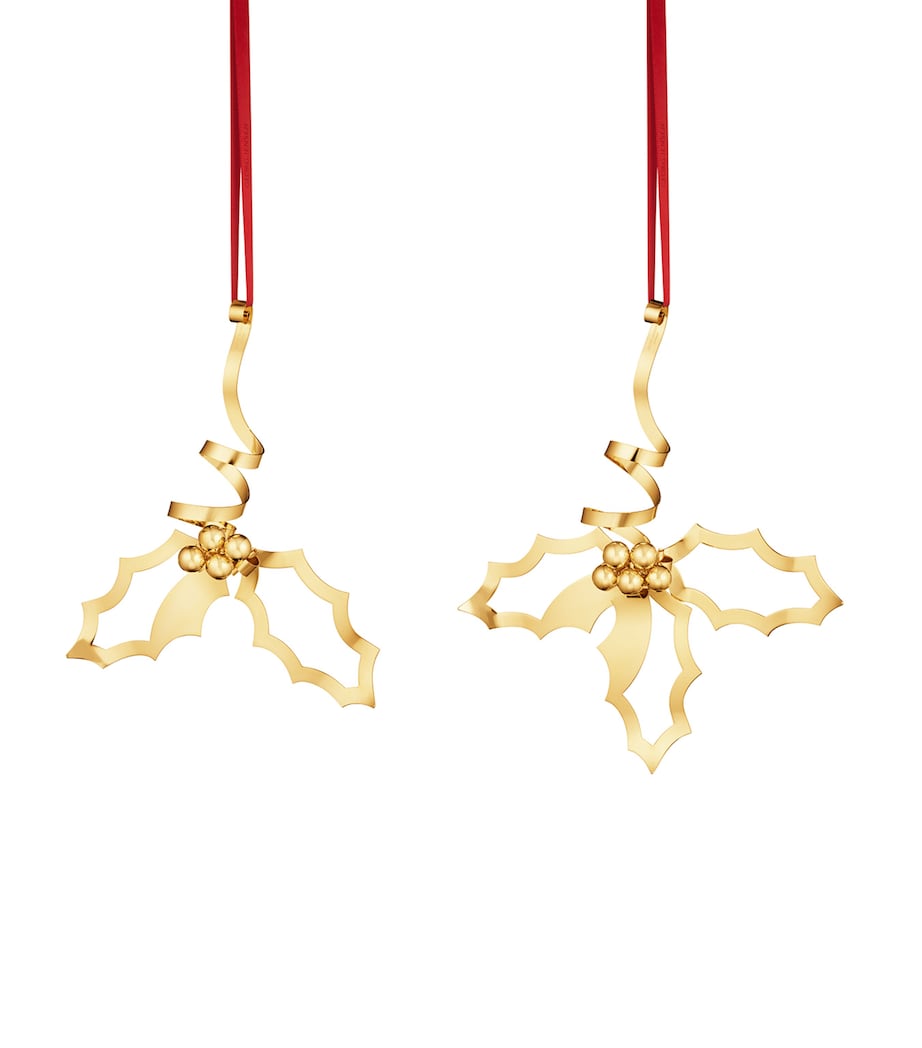 Georg Jensen Gold-Plated Holly Tree Decorations (Set of 2) Gold Image 1